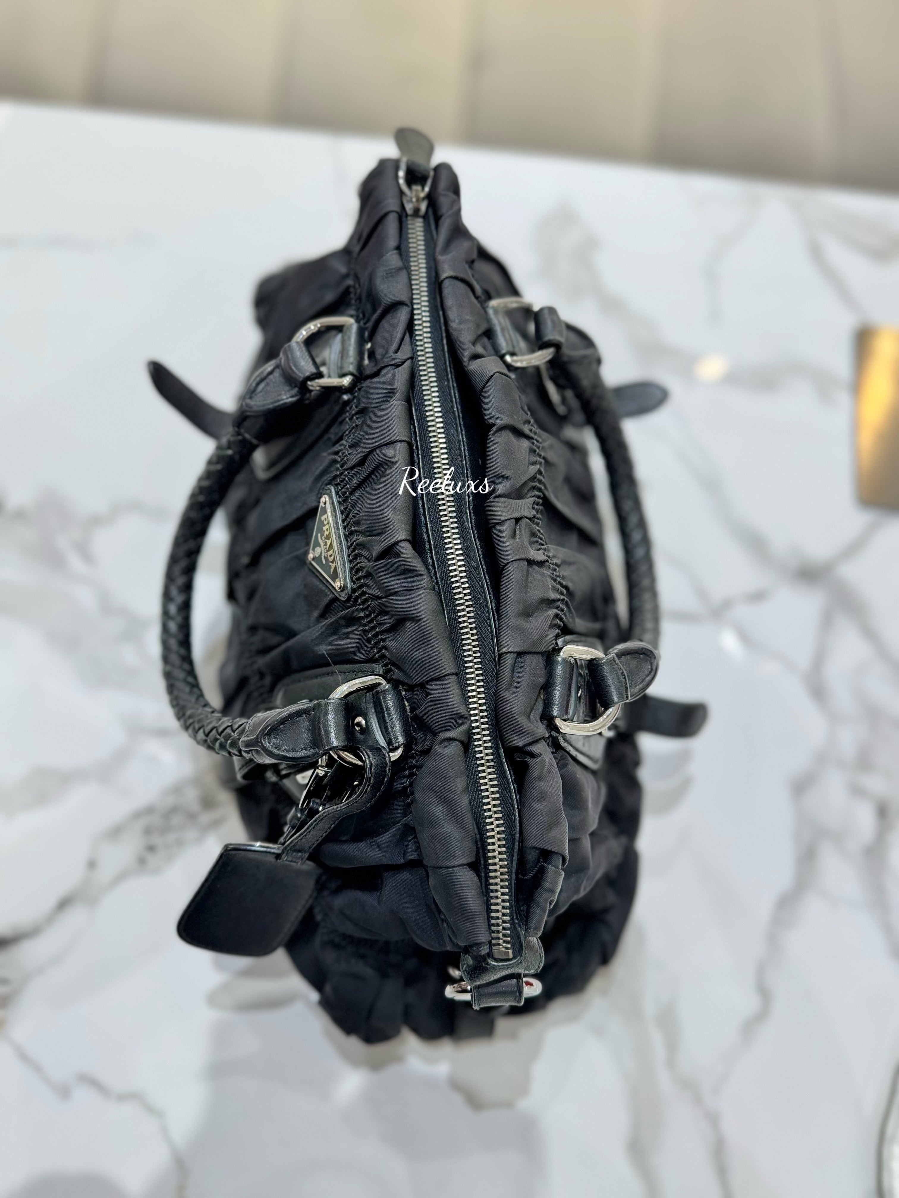 PRADA  Gathered Nylon Black Women's Shoulder Bag