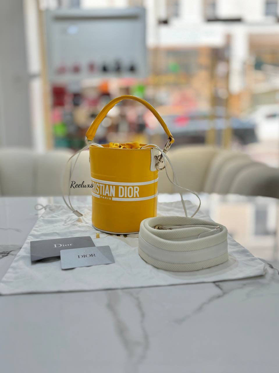 DIOR Small Vibe Bucket Bag Yellow Smooth Calfskin - Women