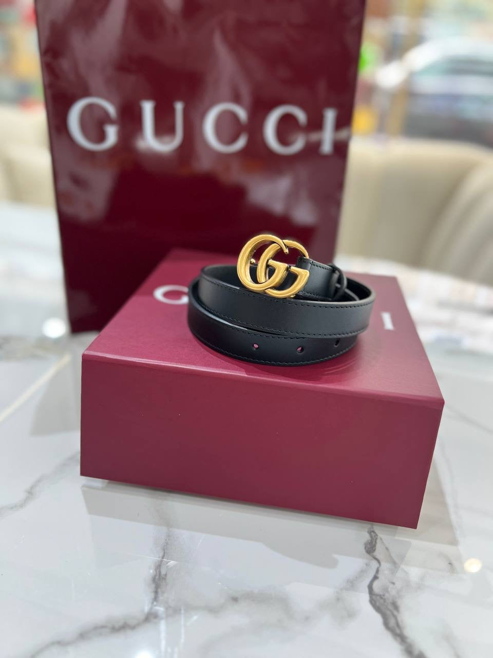 GUCCI GG Marmont Thin Leather Black Belt