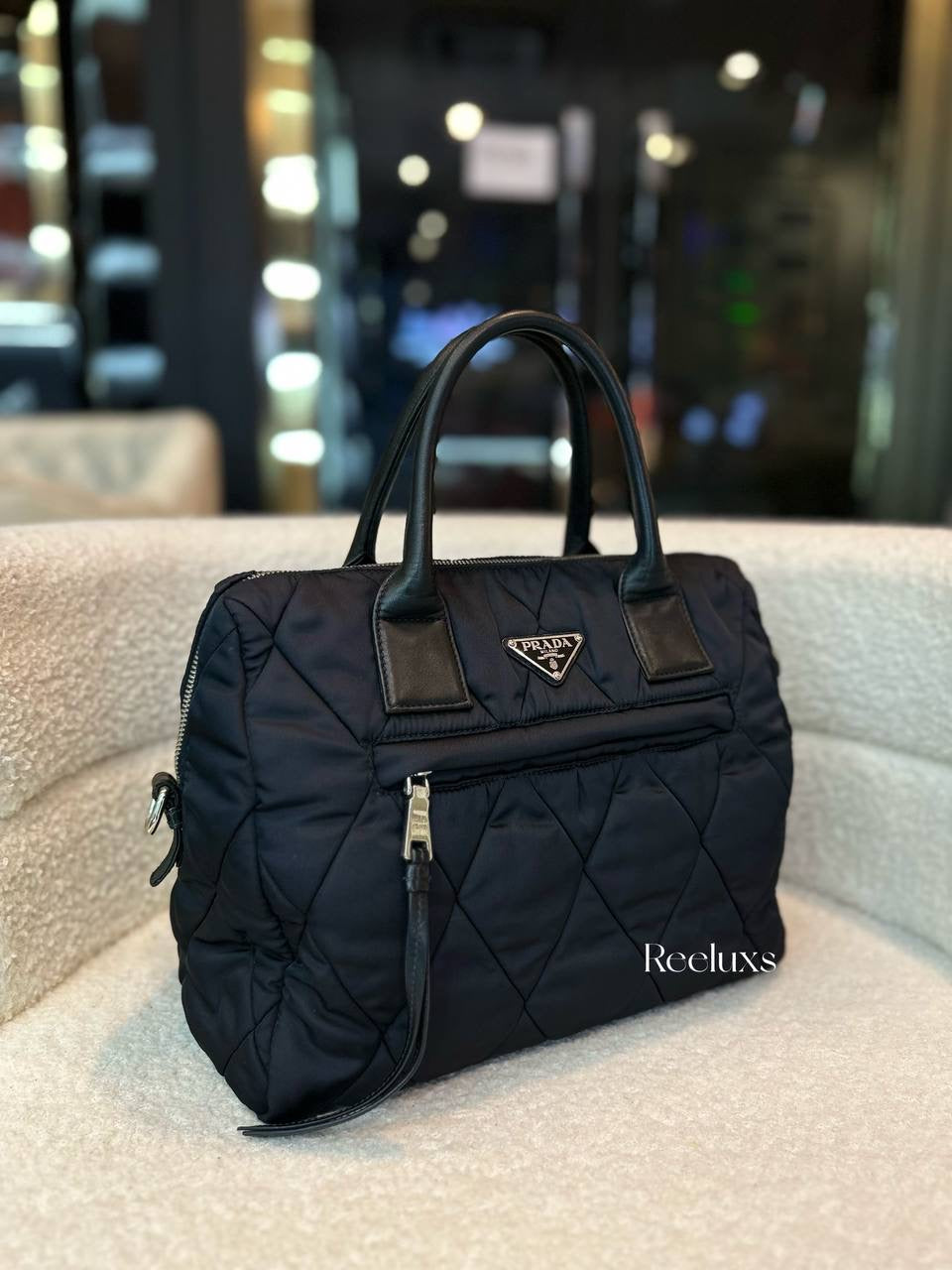 Prada Bomber Convertible Tote Quilted Tessuto Hand Bag