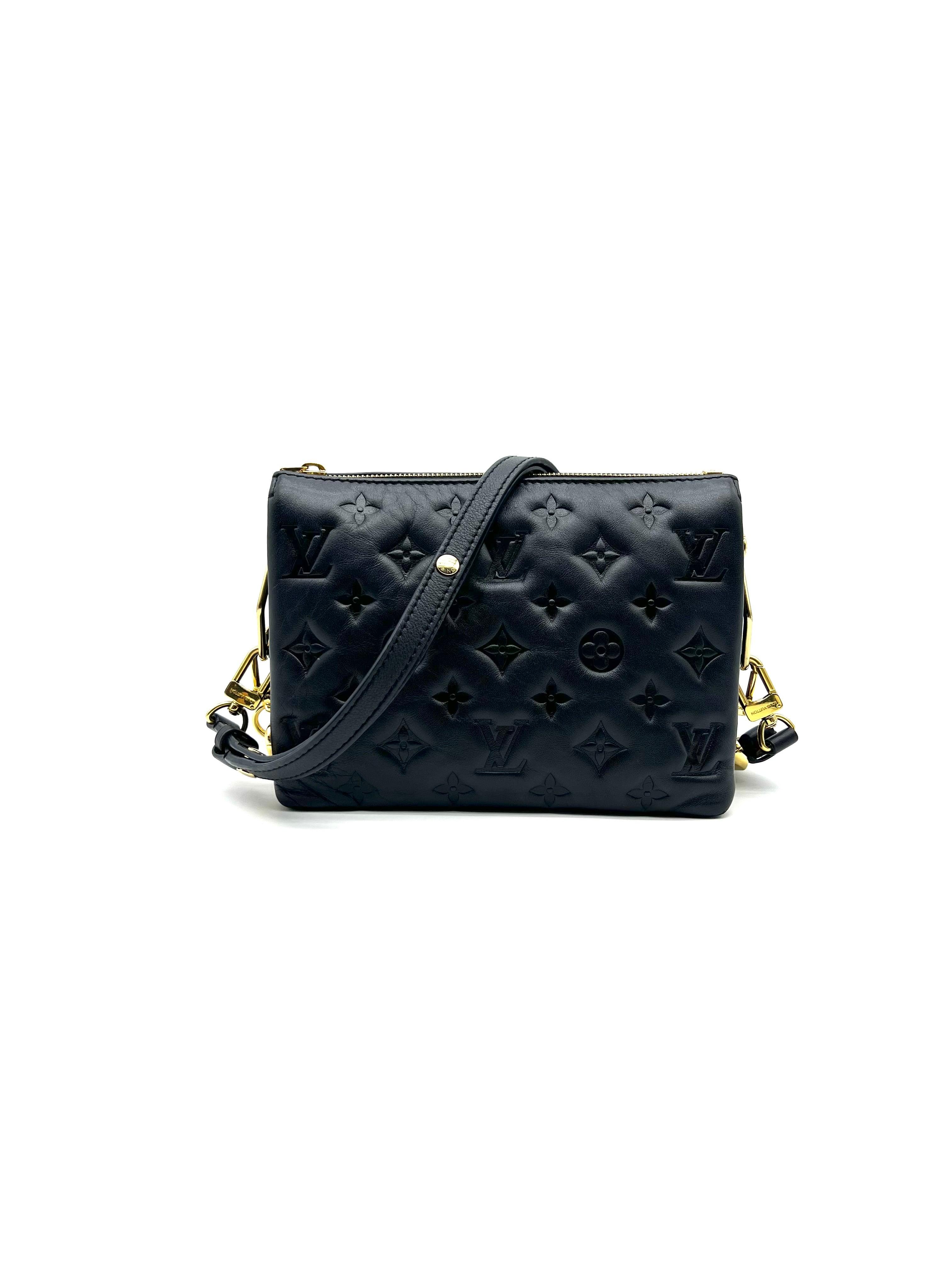 LOUIS VUITTON Coussin BB Bag Black Leather Embossed Monogram Crossbody - Reeluxs 