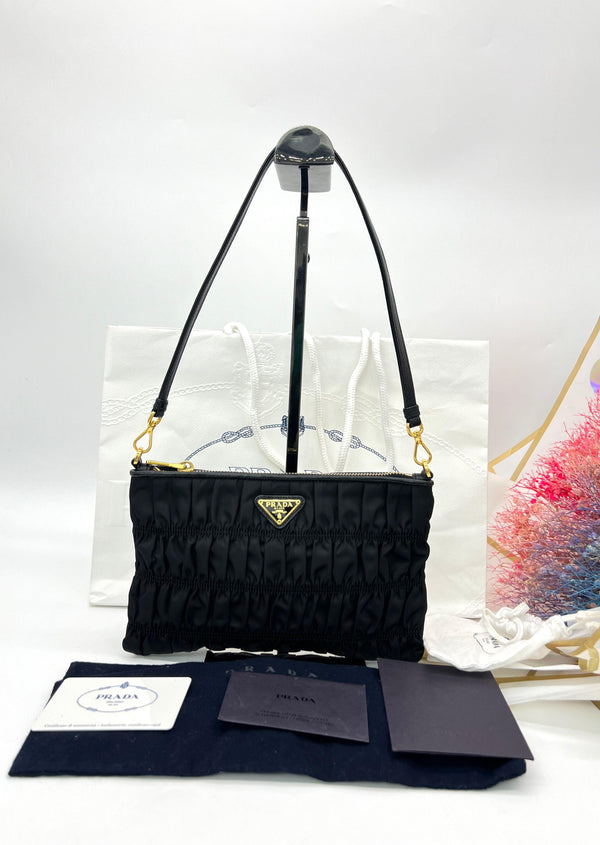 PRADA Tessuto Nylon Gaufre Shoulder Bag Black - Reeluxs 