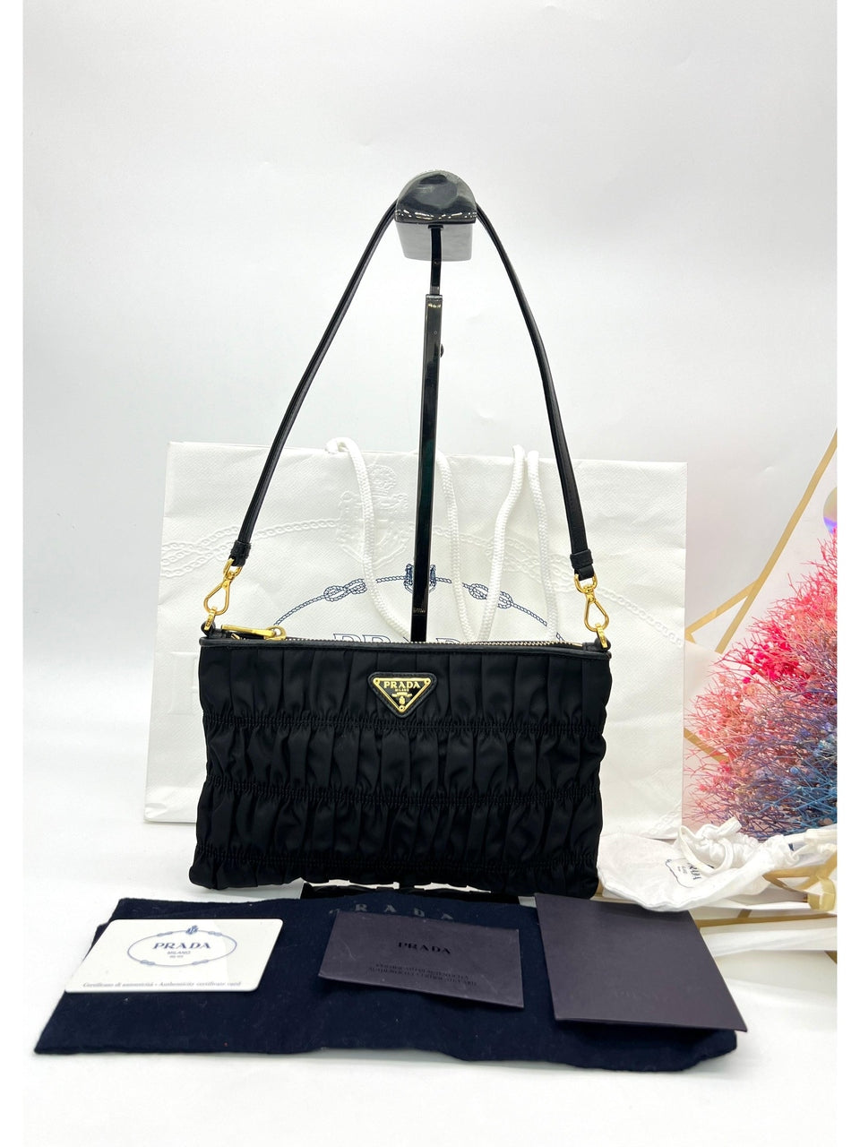 PRADA Tessuto Nylon Gaufre Shoulder Bag Black - Reeluxs 