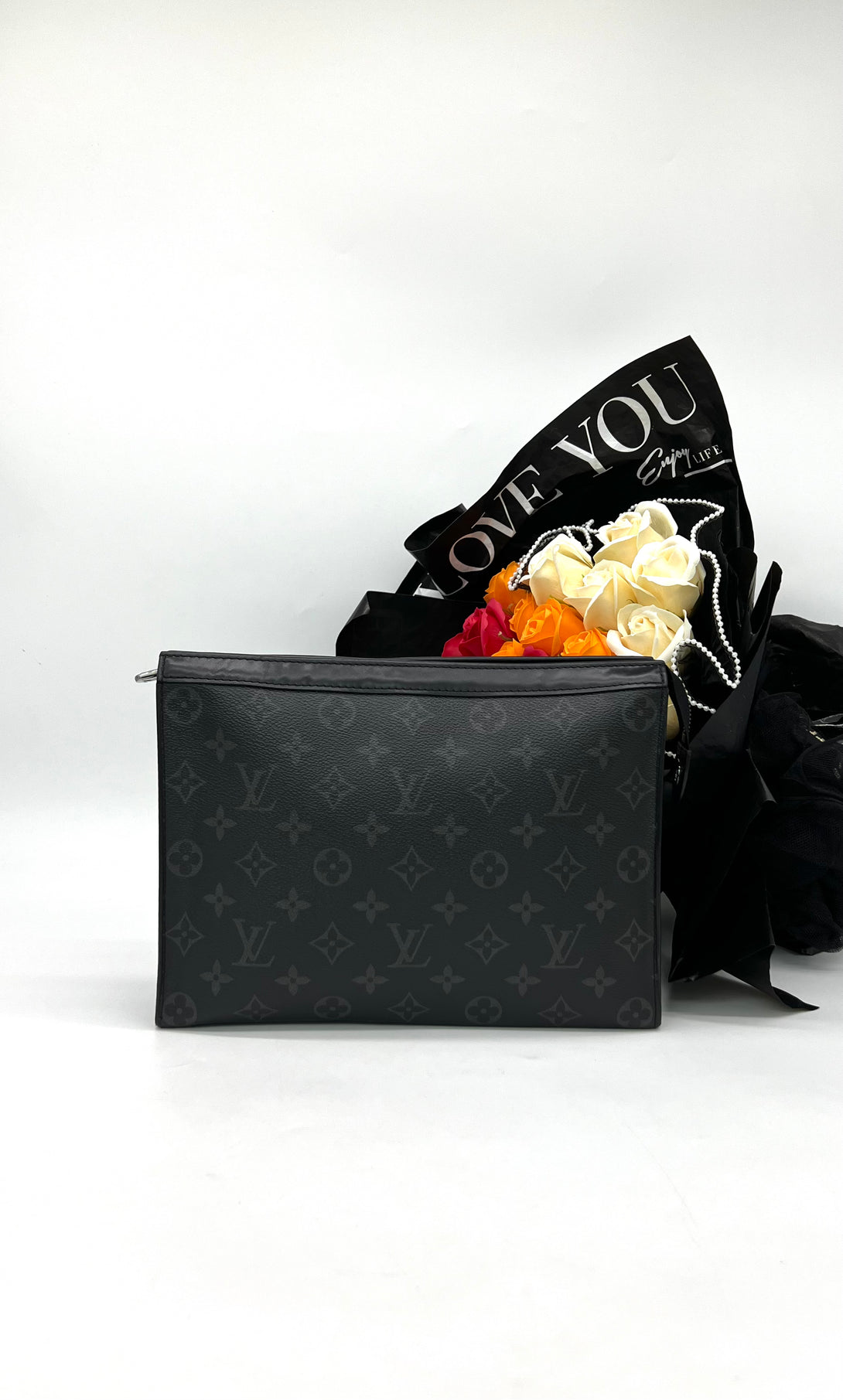 LOUIS VUITTON Pochette Voyage Monogram Eclipse MM Black/Grey - Reeluxs 