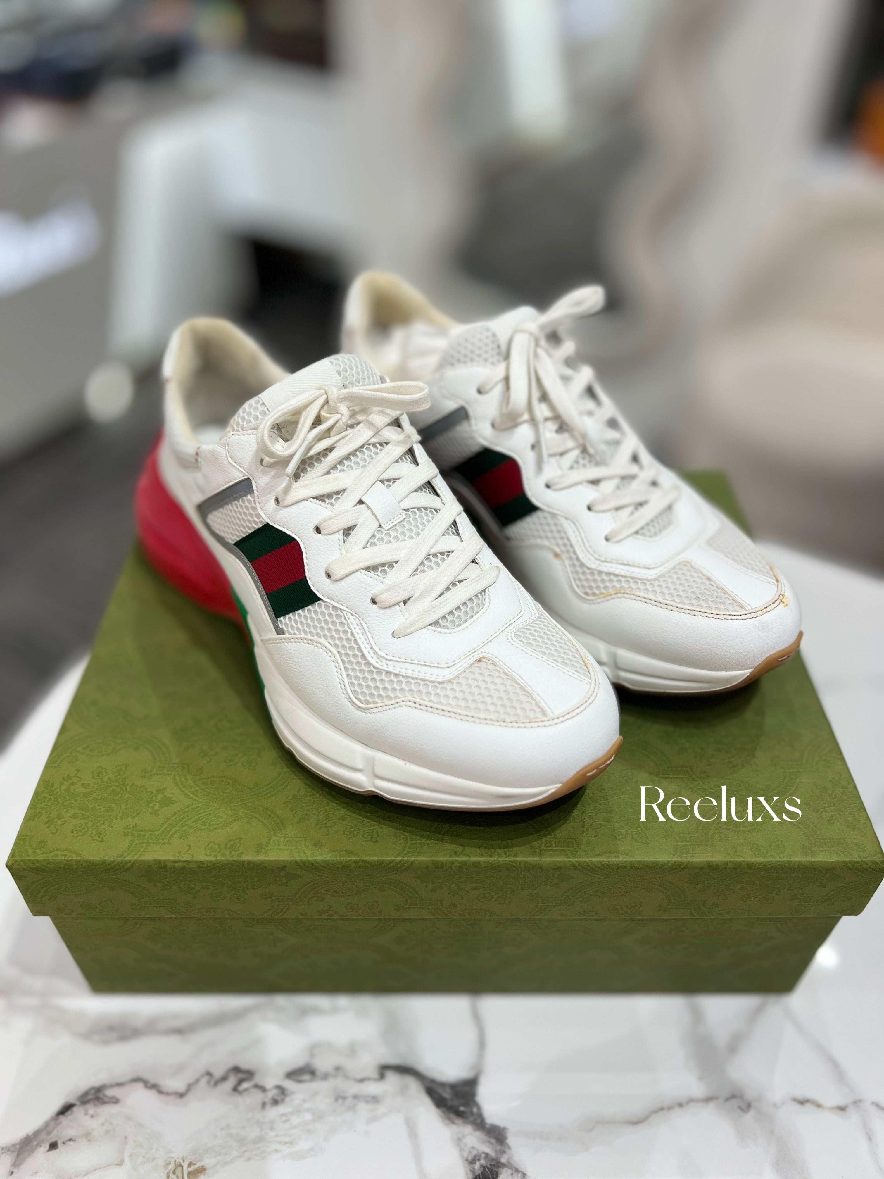 FullSet GUCCI Rhyton Epilogue Sneaker - White / Red Textile- Men's Shoes Size 11