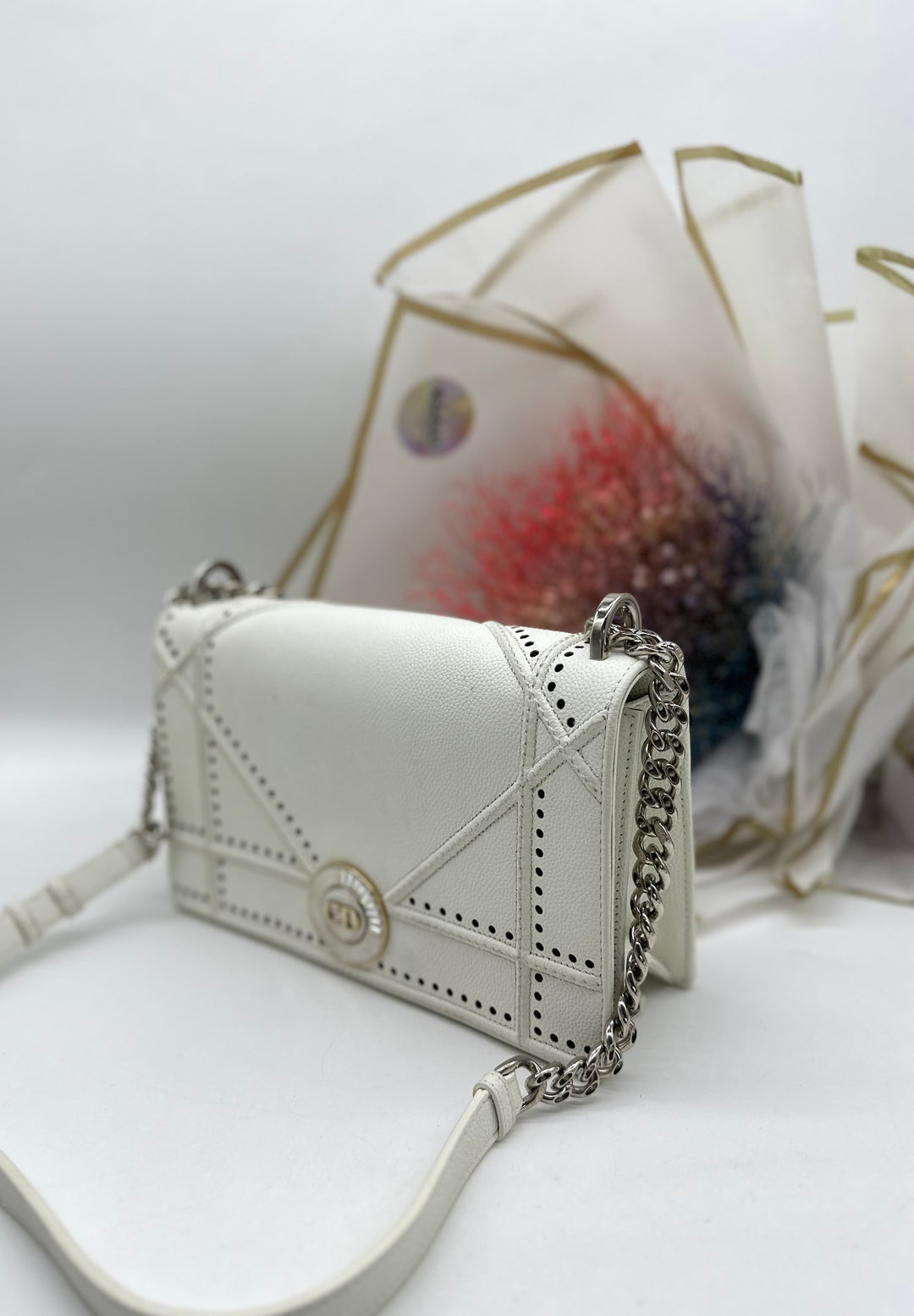 CHRISTIAN DIOR Diorama Medium Broken White Leather Shoulder Bag