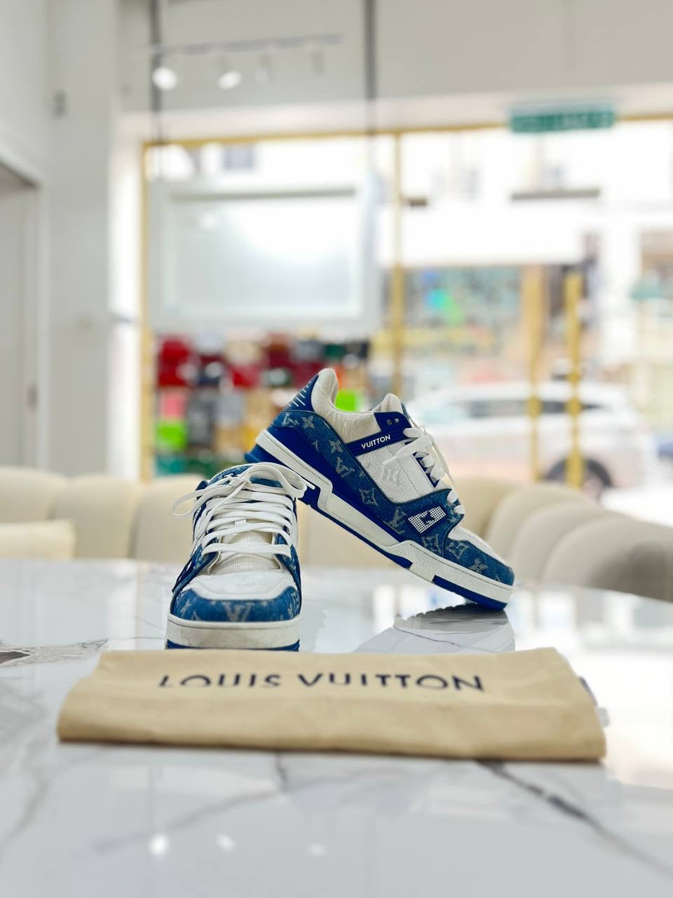 Louis Vuitton LV Trainer Sneaker Denim Blue Shoe size 7 1/2