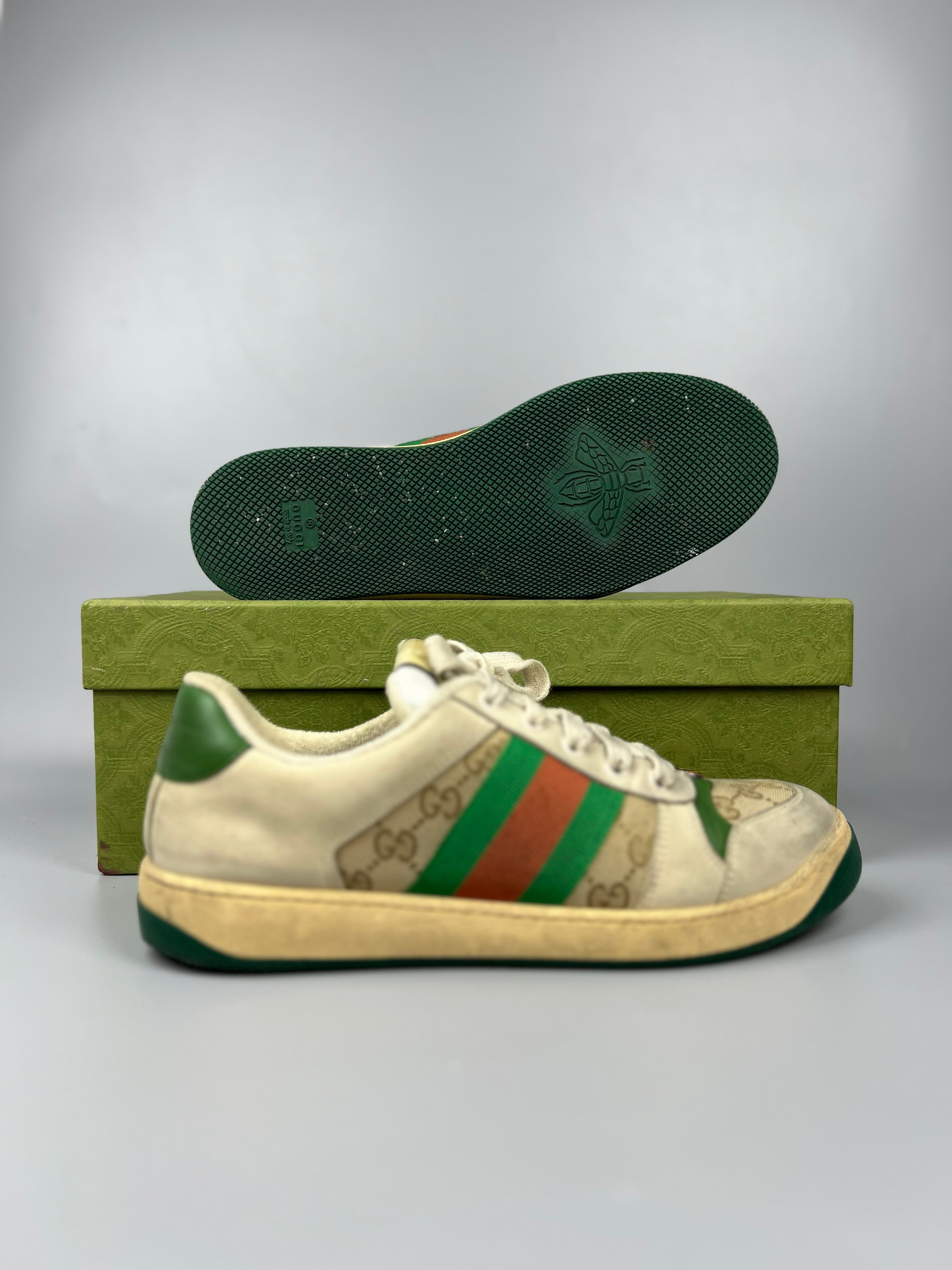 GUCCI  Beige and Green Men Sneaker Shoes For Unisex