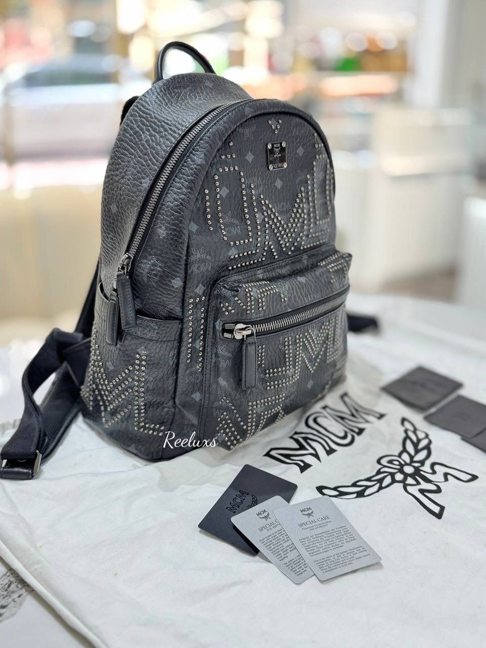 MCM Stark Studded Black Backpack Bag