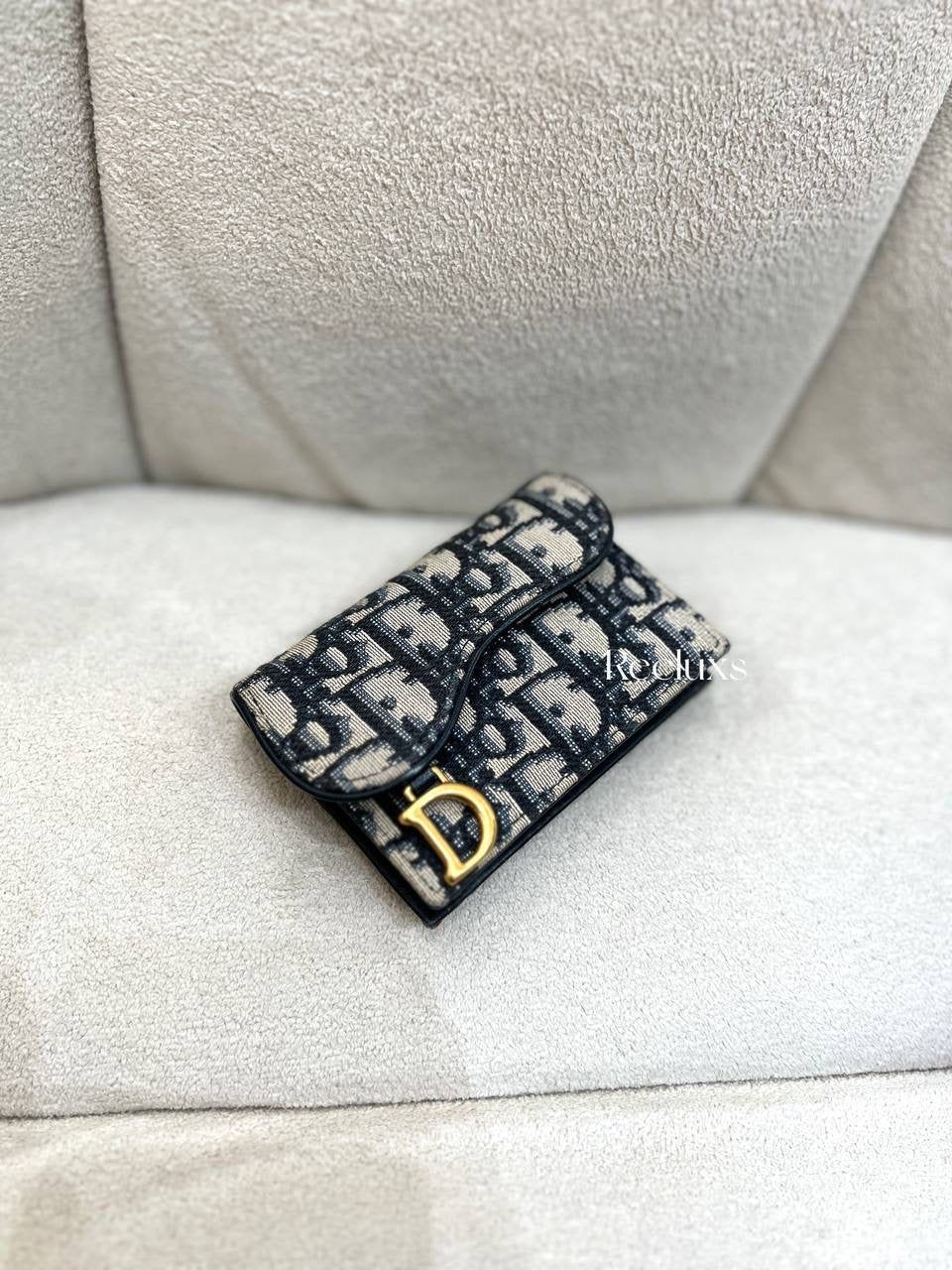 CHRISTIAN DIOR Saddle Bloom Card Holder Blue Dior Oblique Jacquard