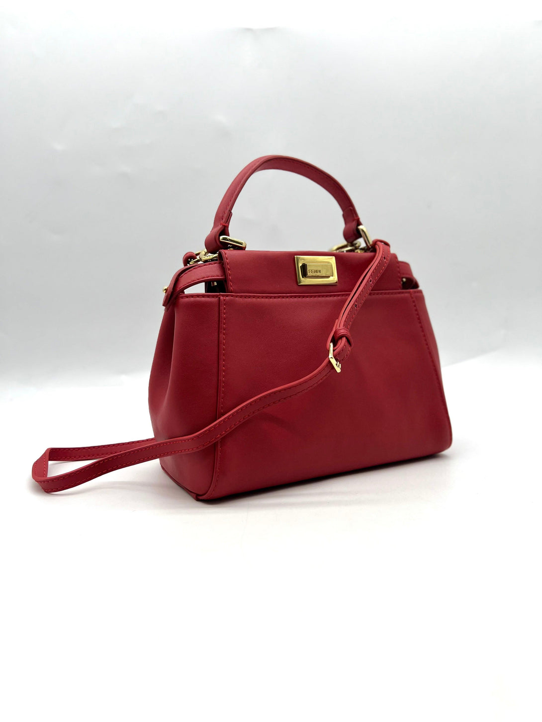 FENDI Peekaboo Handbag Shoulder Bag Red Leather - Reeluxs 