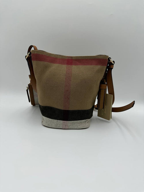 BURBERRY Canvas Mega Check Mini Ashby Hobo Saddle Bag Brown/Beige