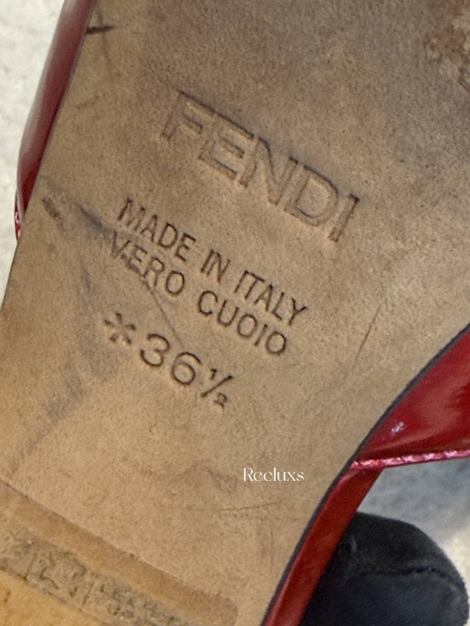 Fendi Burgundy Patent Leather FF Superstar Peep Toe Mule Slides