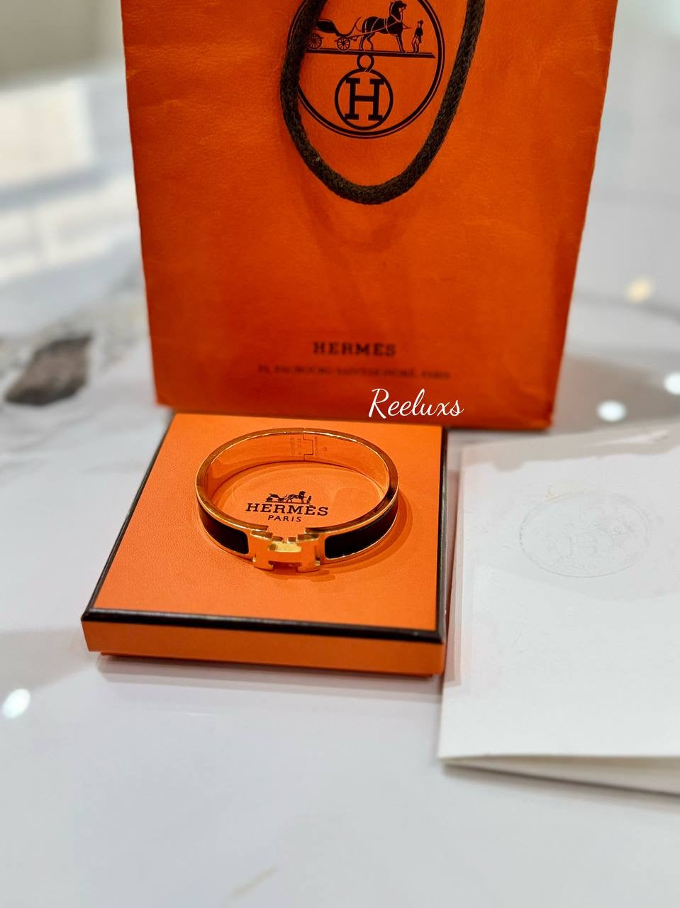 2023 FULL SET HERMES Bracelet Clic H Plor Noir PM Gold Hardware For Women's
