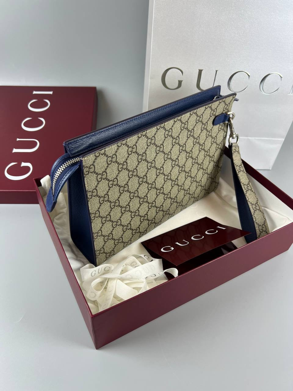 2024 Full Set As New GUCCI Pouch With GG Detail Men Clutch