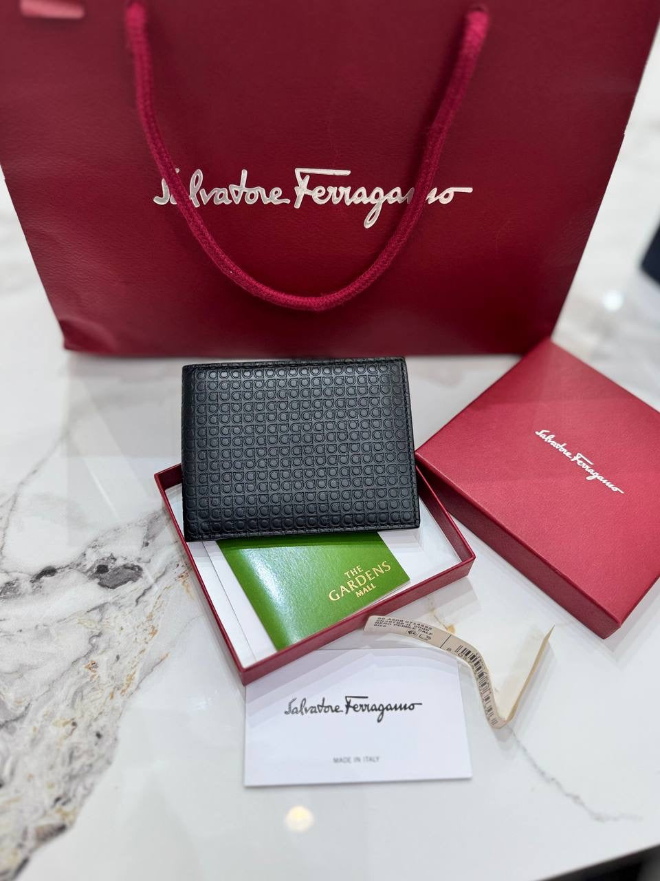 Full Set SALVATORE FERRAGAMO Men Mini Gancio Logo Bifold Leather Wallet