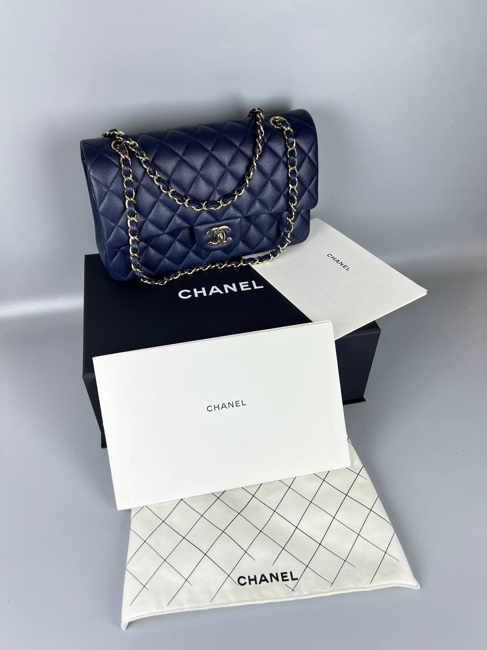 CHANEL caviar Medium Classic Double Flap Bag 24K GHW Mirco chip FullSet