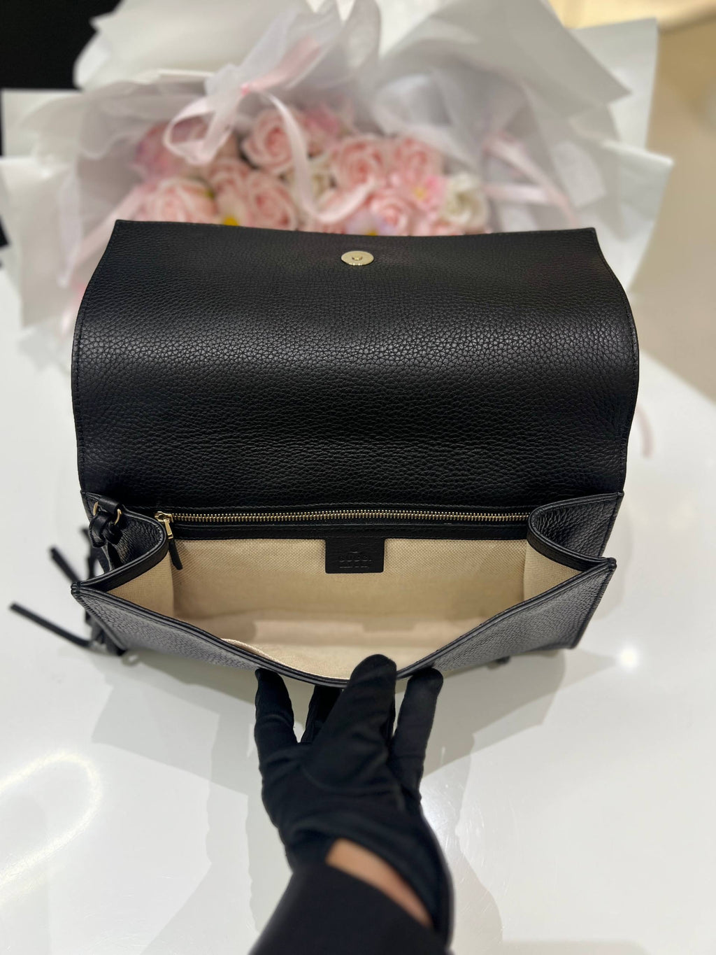 GUCCI Soho Leather Flap Clutch Bag