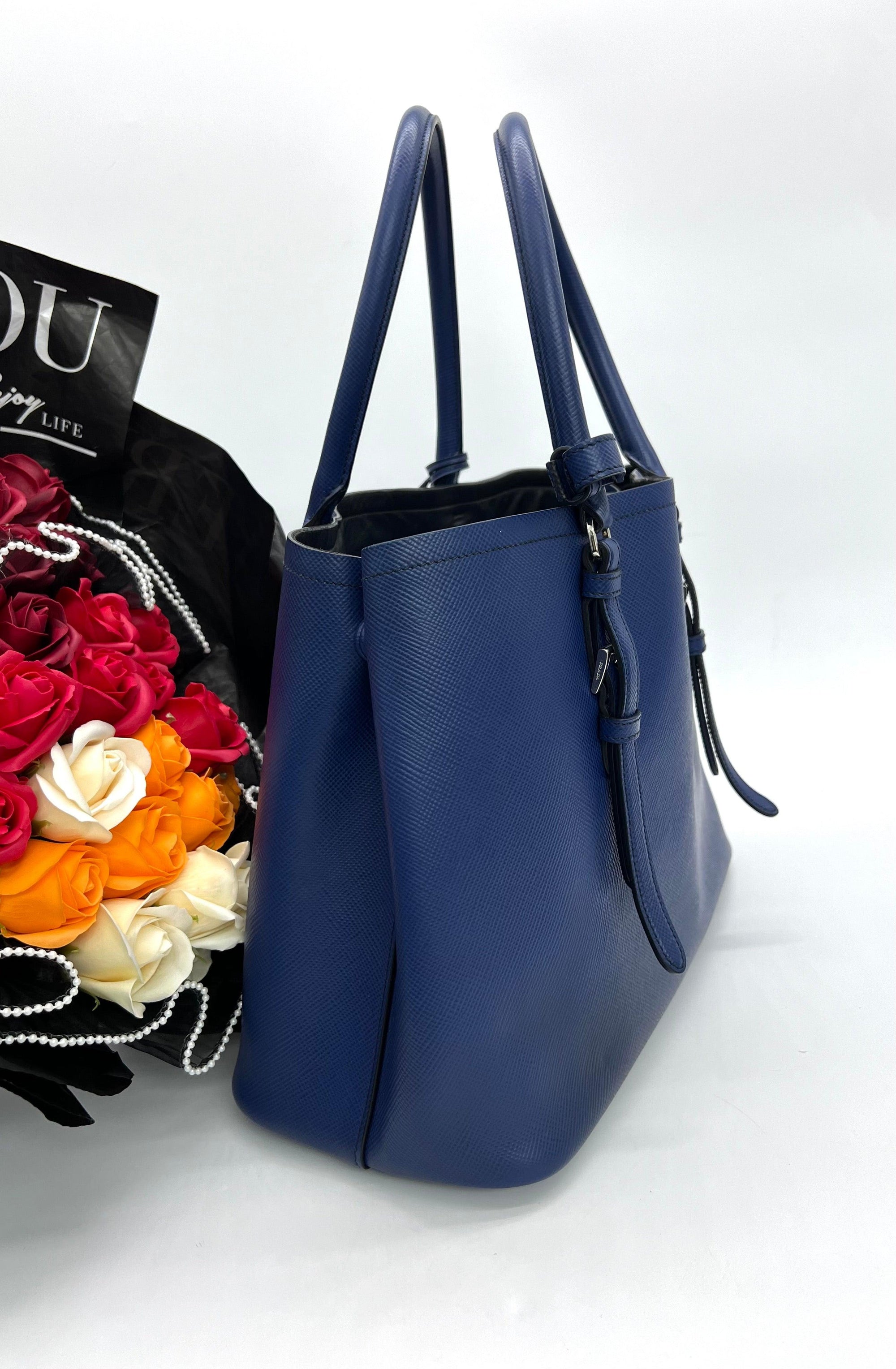PradaSaffiano CuirCovered-Strap Double Bag, Blue - Reeluxs 