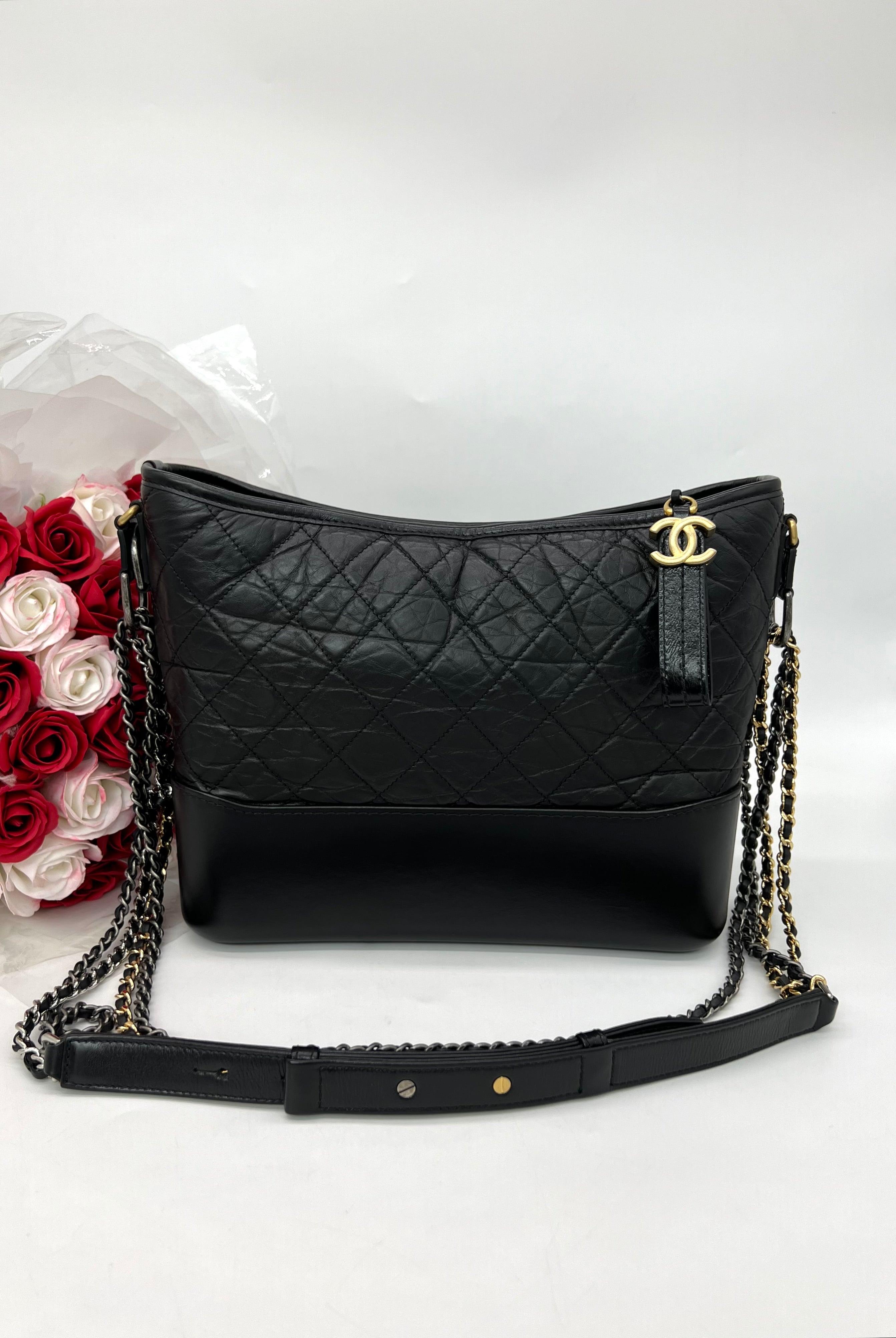 FAST DEAL CHANEL Calfskin Quilted Medium Gabrielle Hobo Black - Reeluxs 