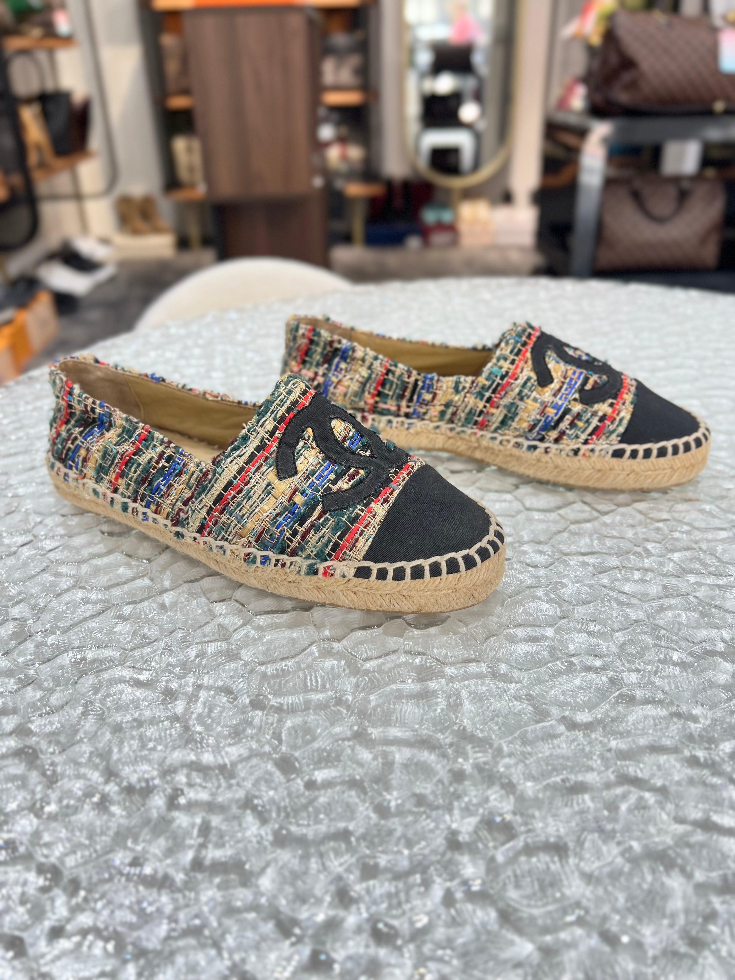 CHANEL Tweed Flats Grosgrain CC Espadrilles Multicolour for Women Shose Size 36 - Reeluxs 