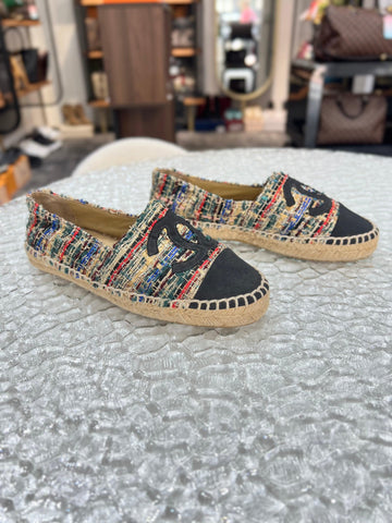 CHANEL Tweed Flats Grosgrain CC Espadrilles Multicolour for Women Shose Size 36 - Reeluxs 