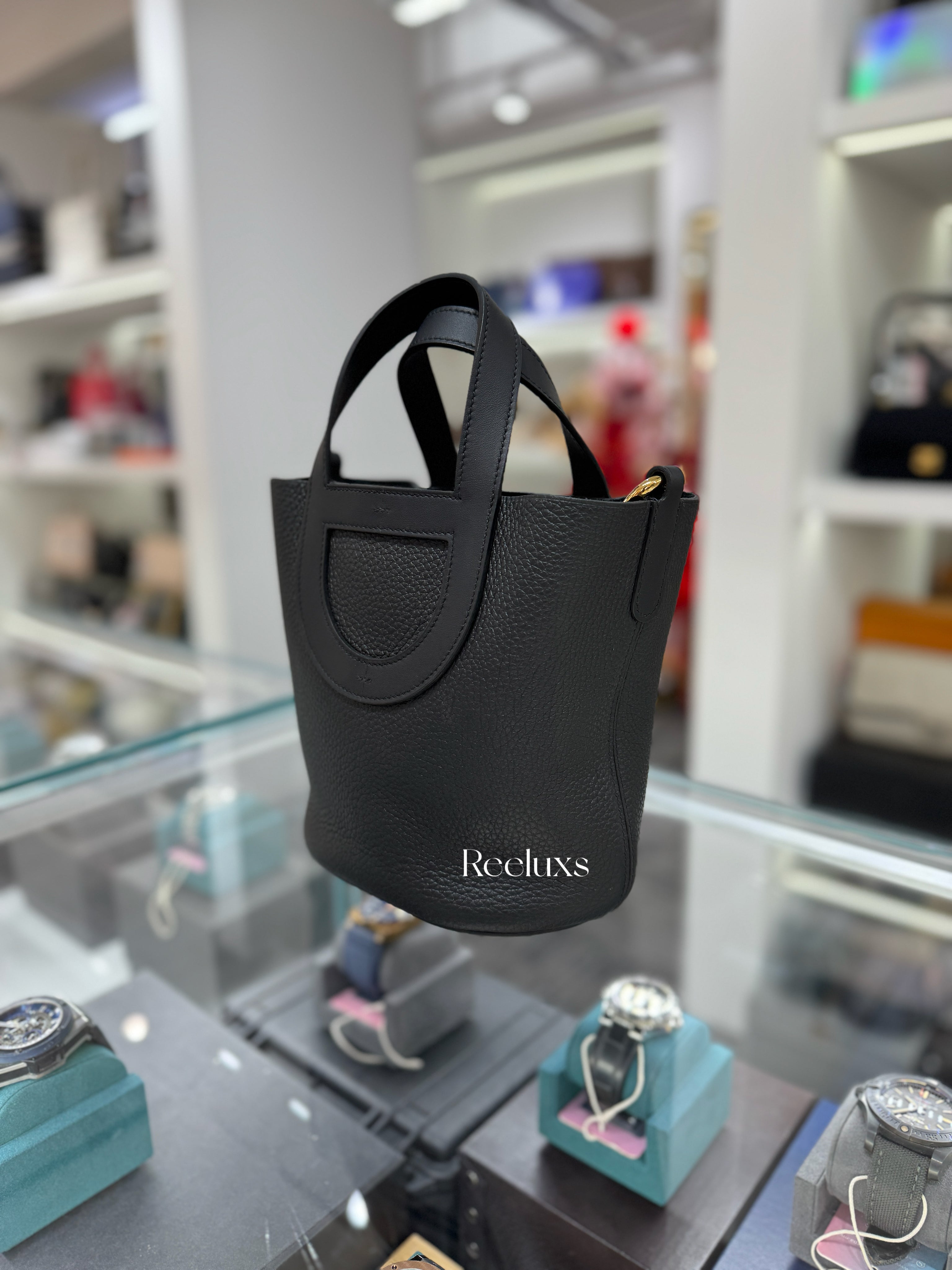 HERMES In-The-Loop 18 Bag In Black Taurillon Clemence and Swift Leather