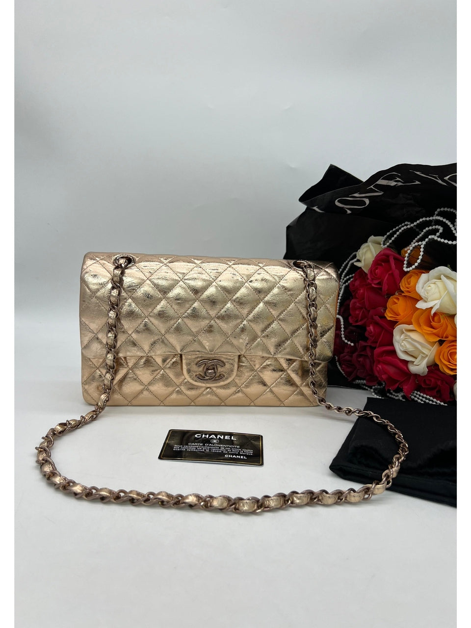 CHANEL Classic Double Flap Metallic Quilted Leather Shoulder Bag For Lady - Reeluxs 