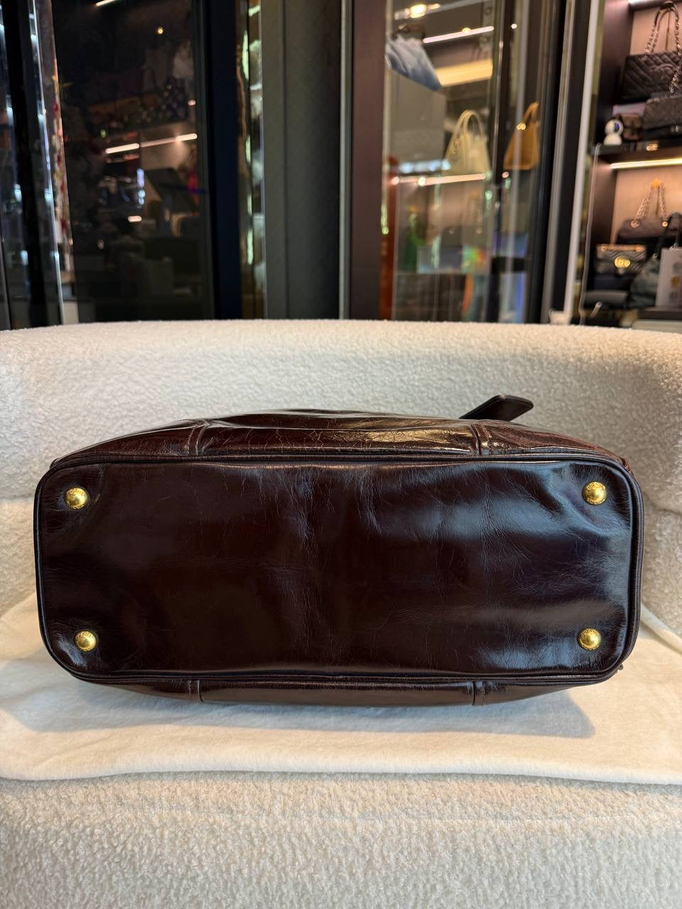 Prada Vitello Shine Tote Bag Brown Leather