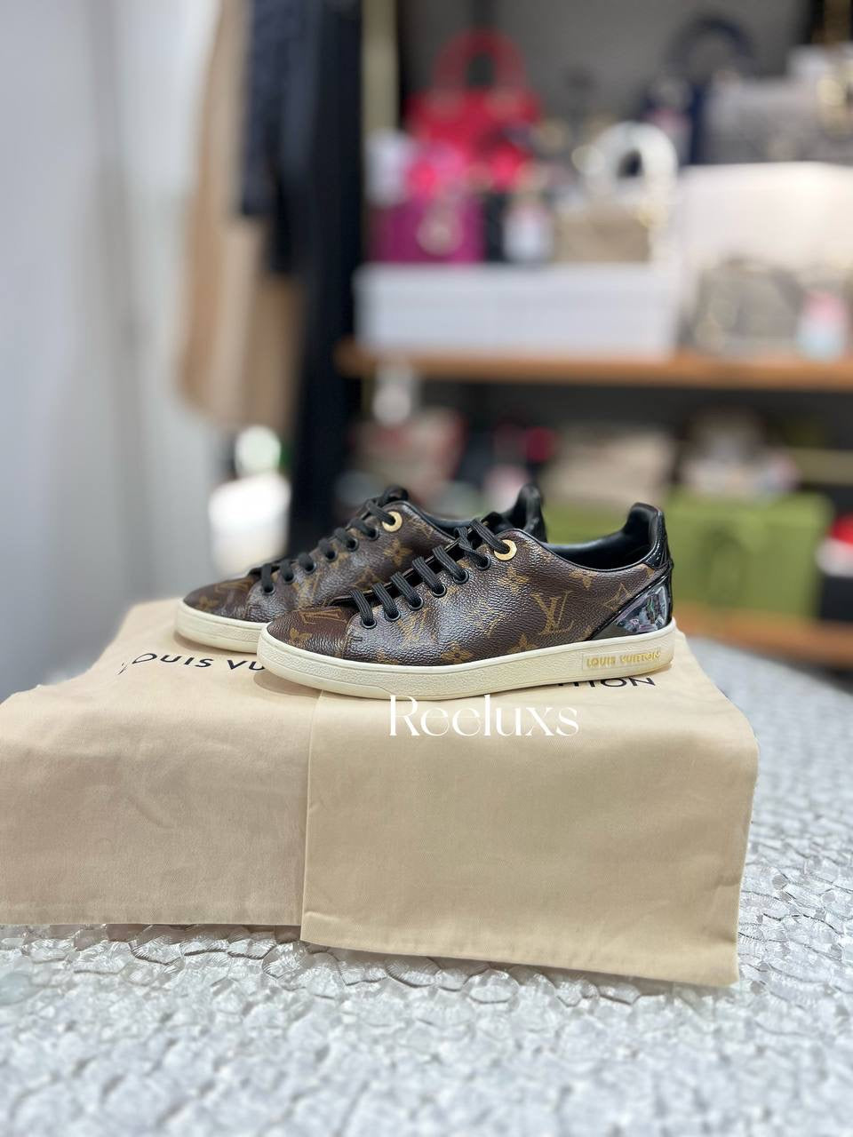 FullSet LOUIS VUITTON LV Frontrow Sneaker Monogram canvas Women's Shoes Size 35 1/2
