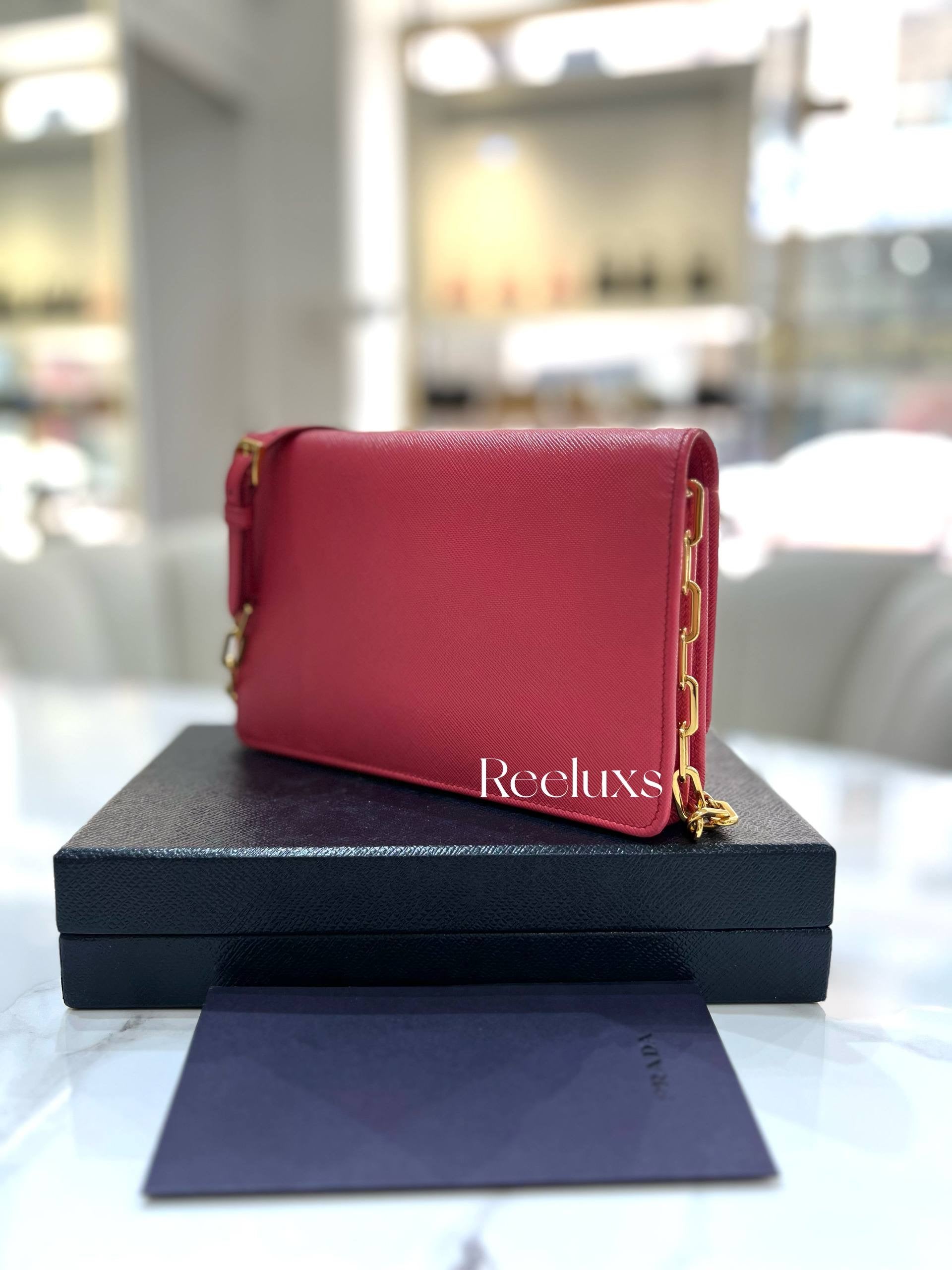 PRADA Saffiano Metal Leather Wallet On Chain Clutch Bag