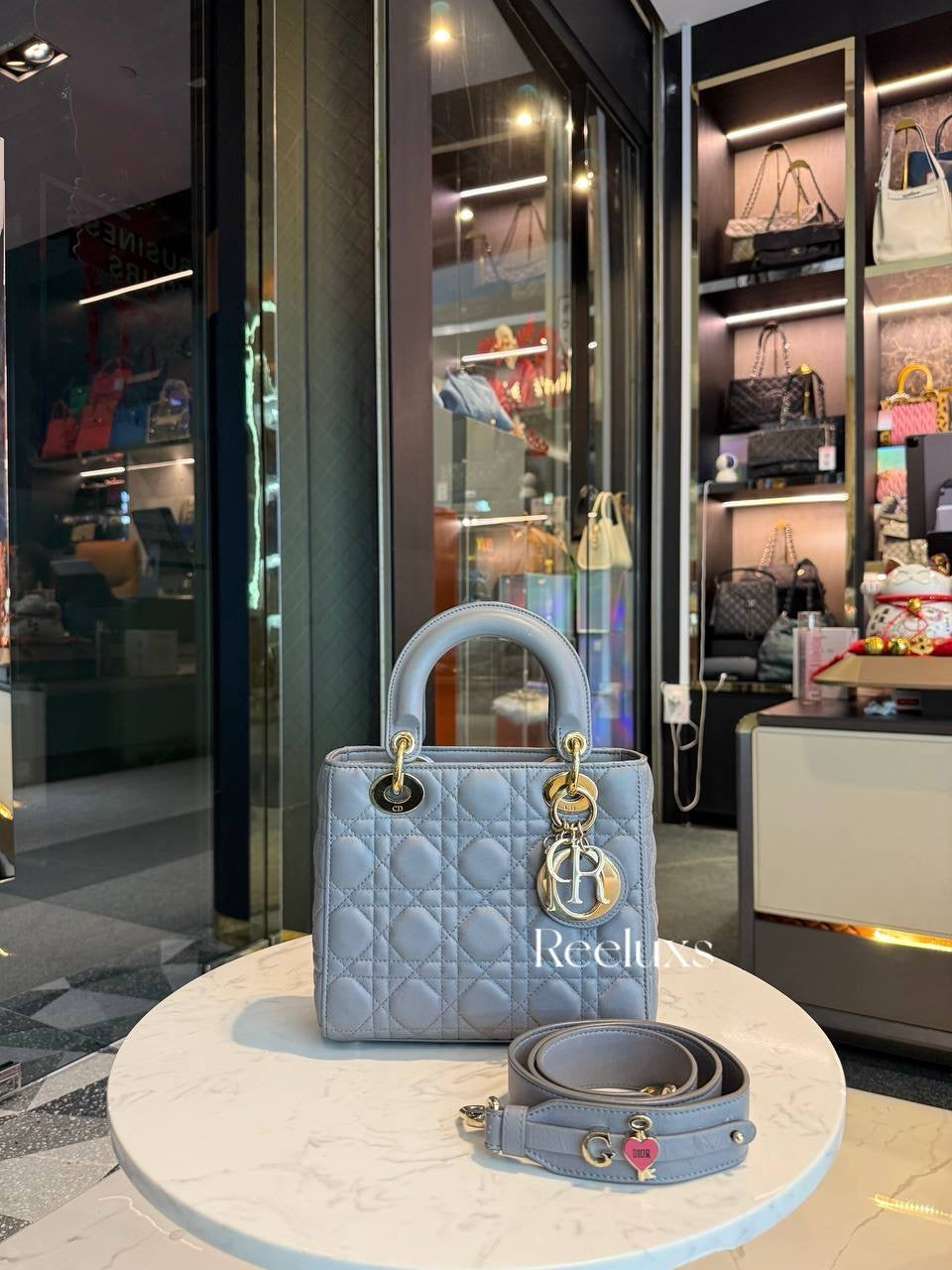 Lady Dior Small Grey Top Handle Bag