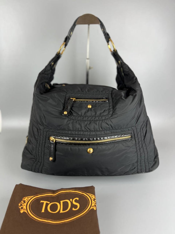 TODS Nylon Hobo - Black Hobo Handbag Tote Bag