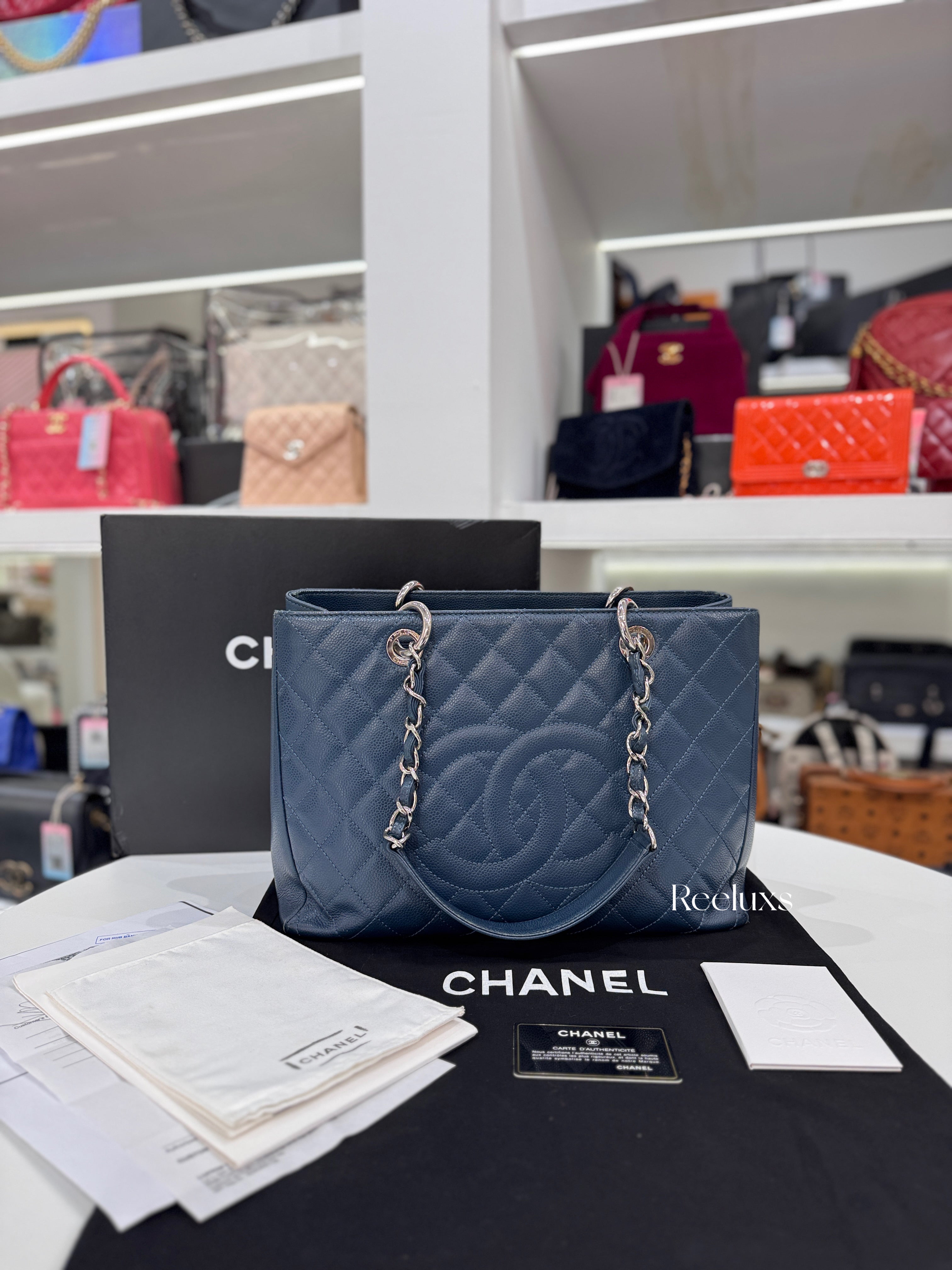 CHANEL Grand Shopping Tote Caviar Leather with Silver-Tone Hardware