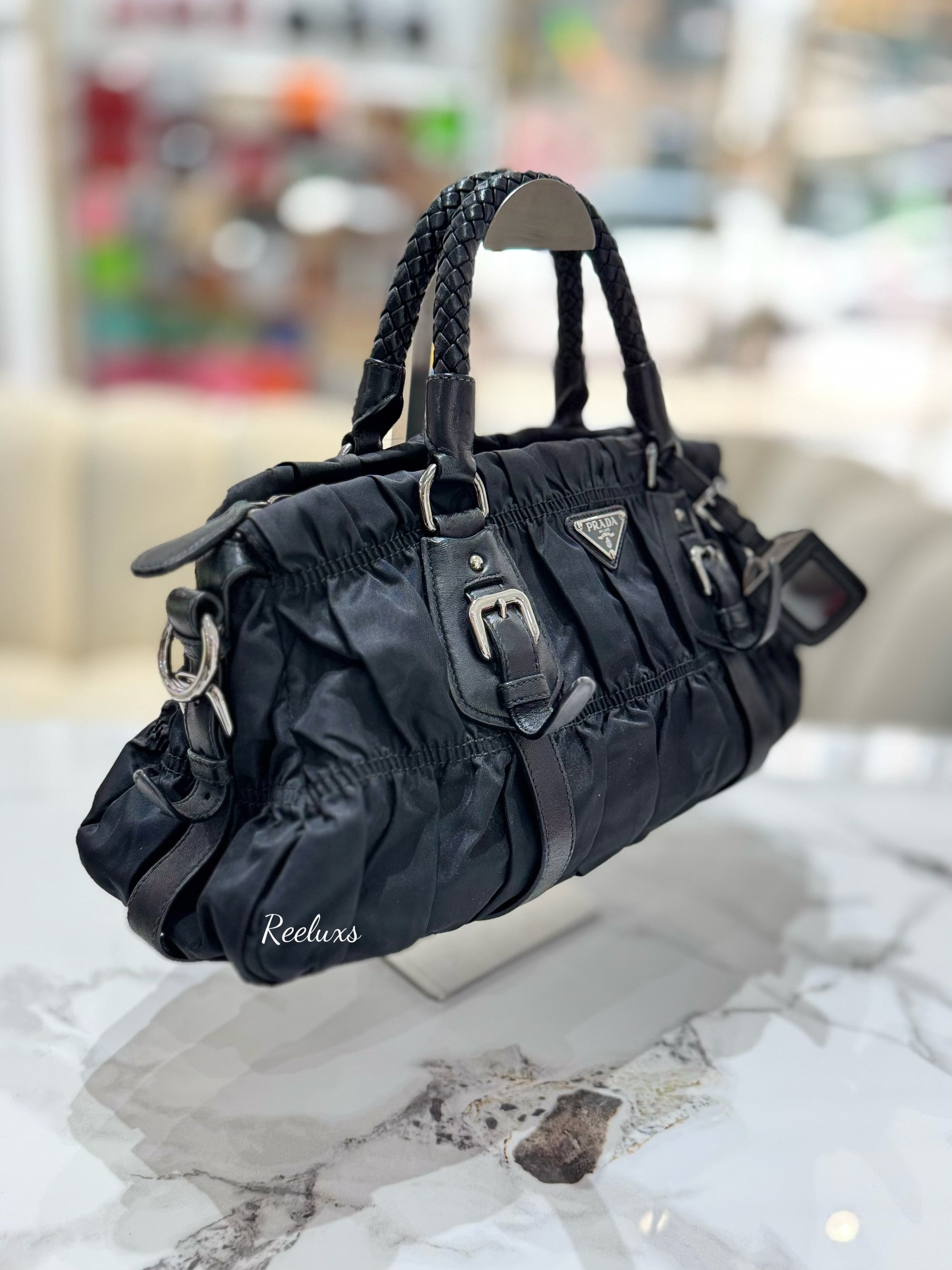 PRADA  Gathered Nylon Black Women's Shoulder Bag