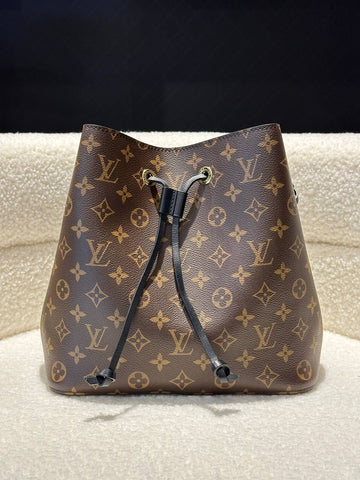 FULL SET LOUIS VUITTON LV Neonoe MM in Monogram Canvas, Black Strap Shoulder Bag GHW ( NFC )