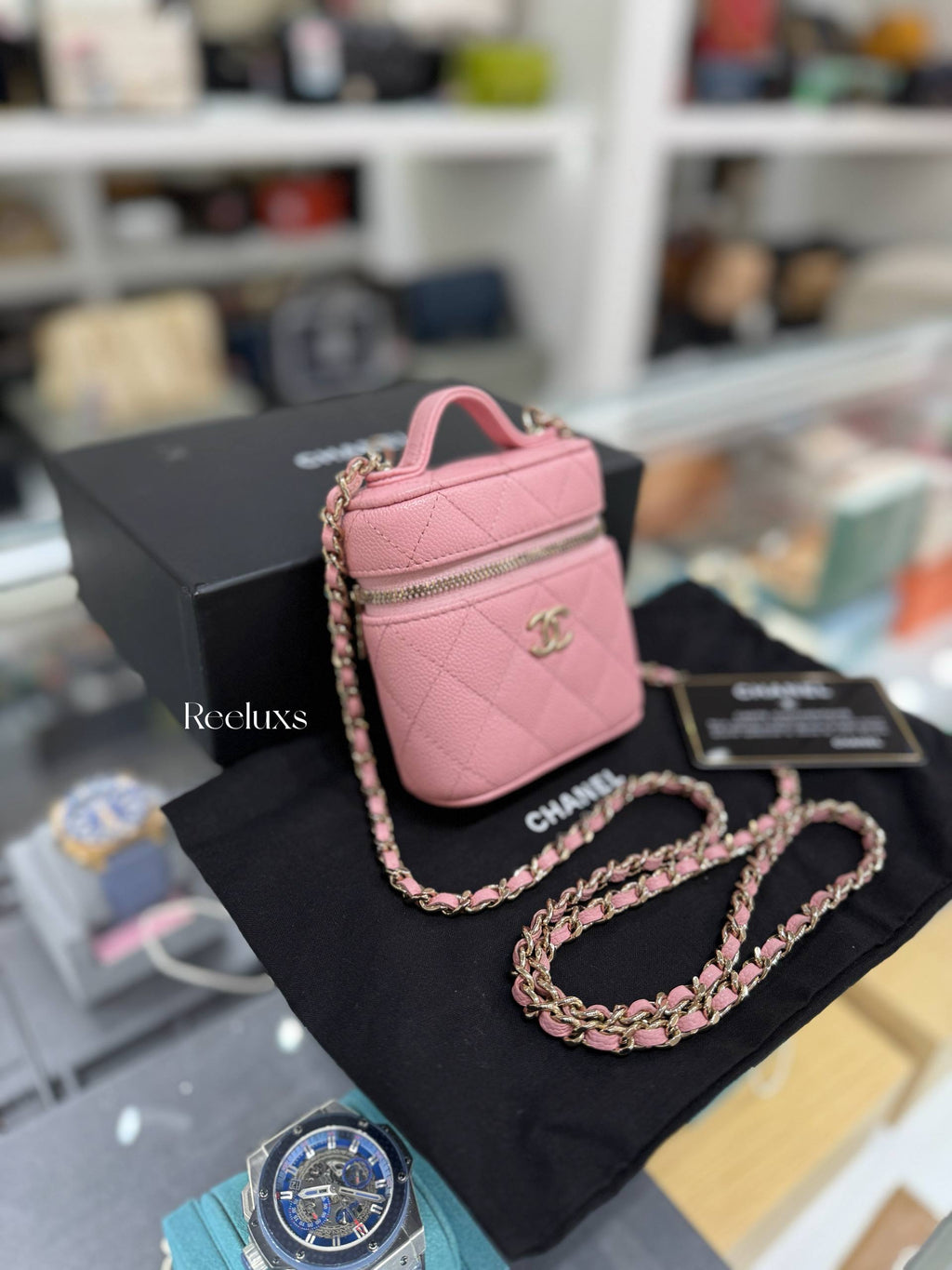 Full Set CHANEL 22C Sakura Pink Top Handle Mini Vanity Bag