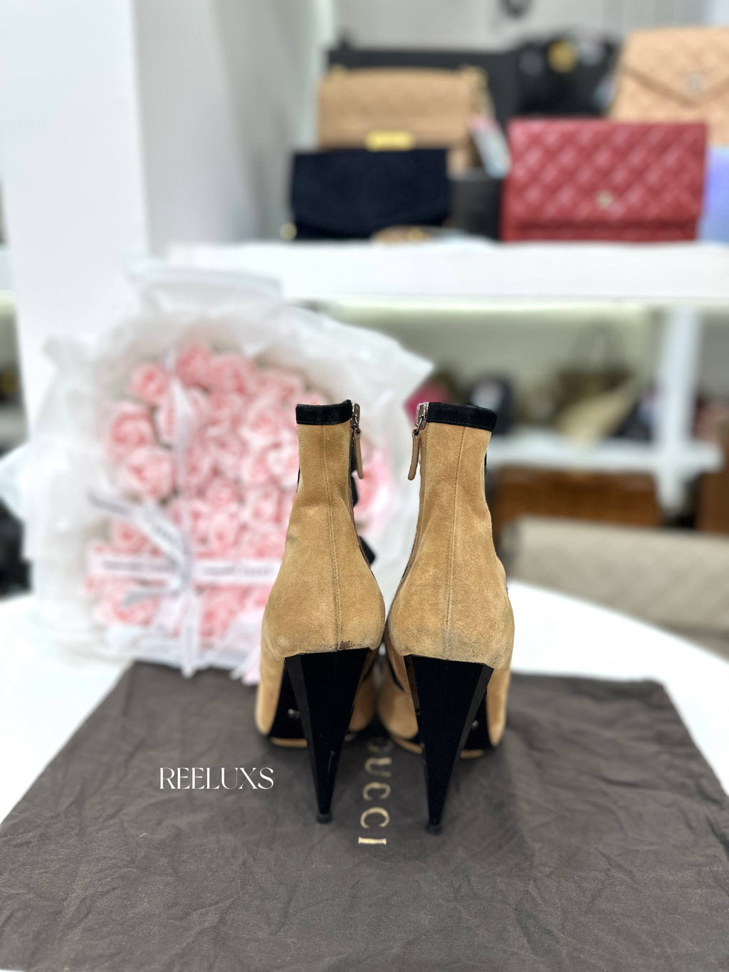 GUCCI Olimpia Elastic Ladder Strap Bootie