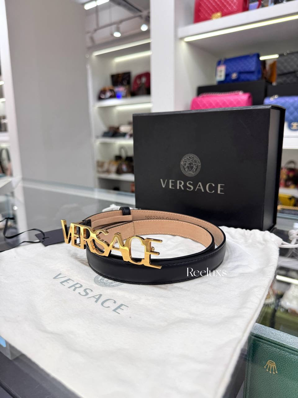 VERSACE Logo Thin Leather Belt