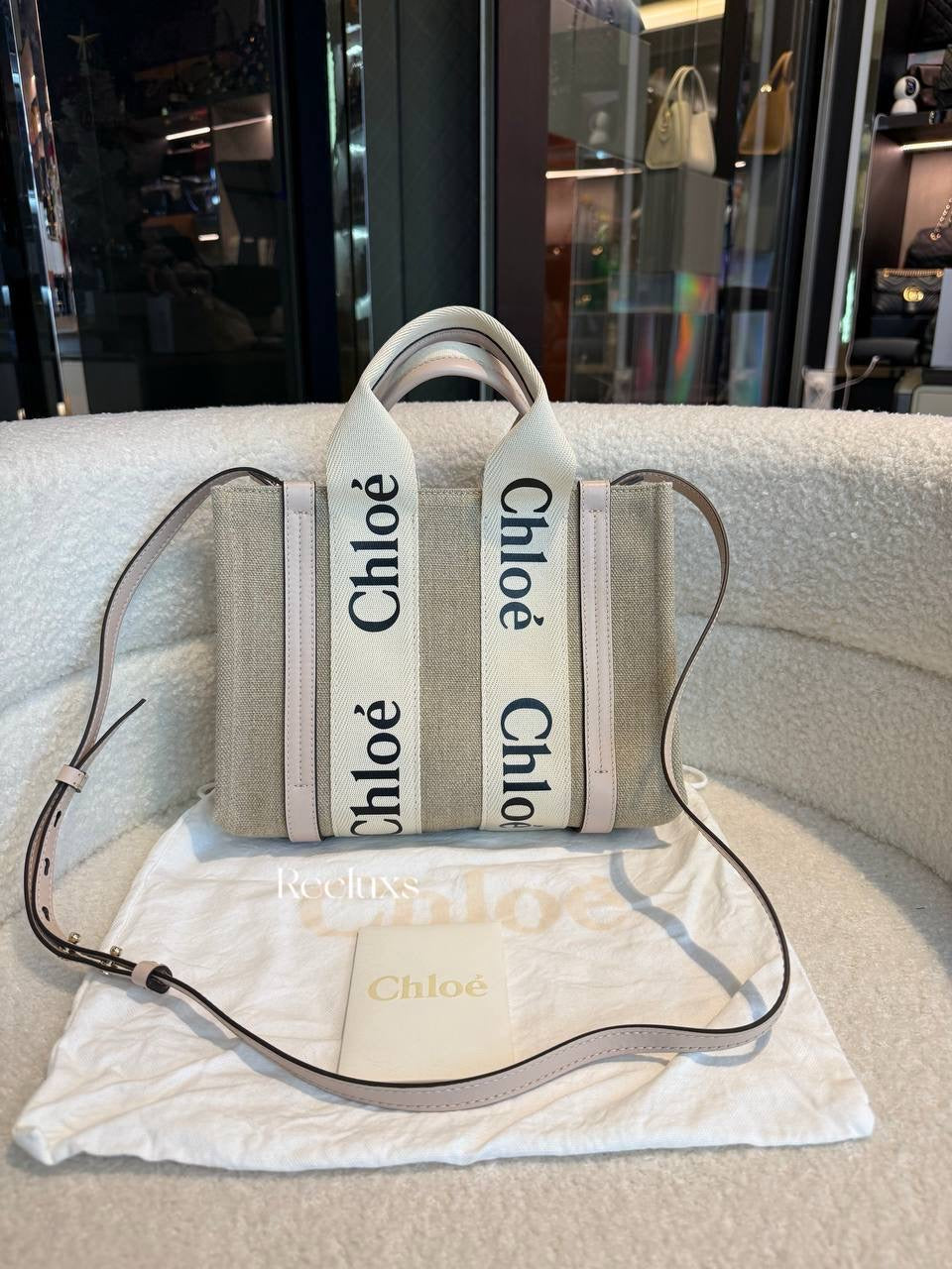Chloé Woody Tote Bag Large Beige in Canvas