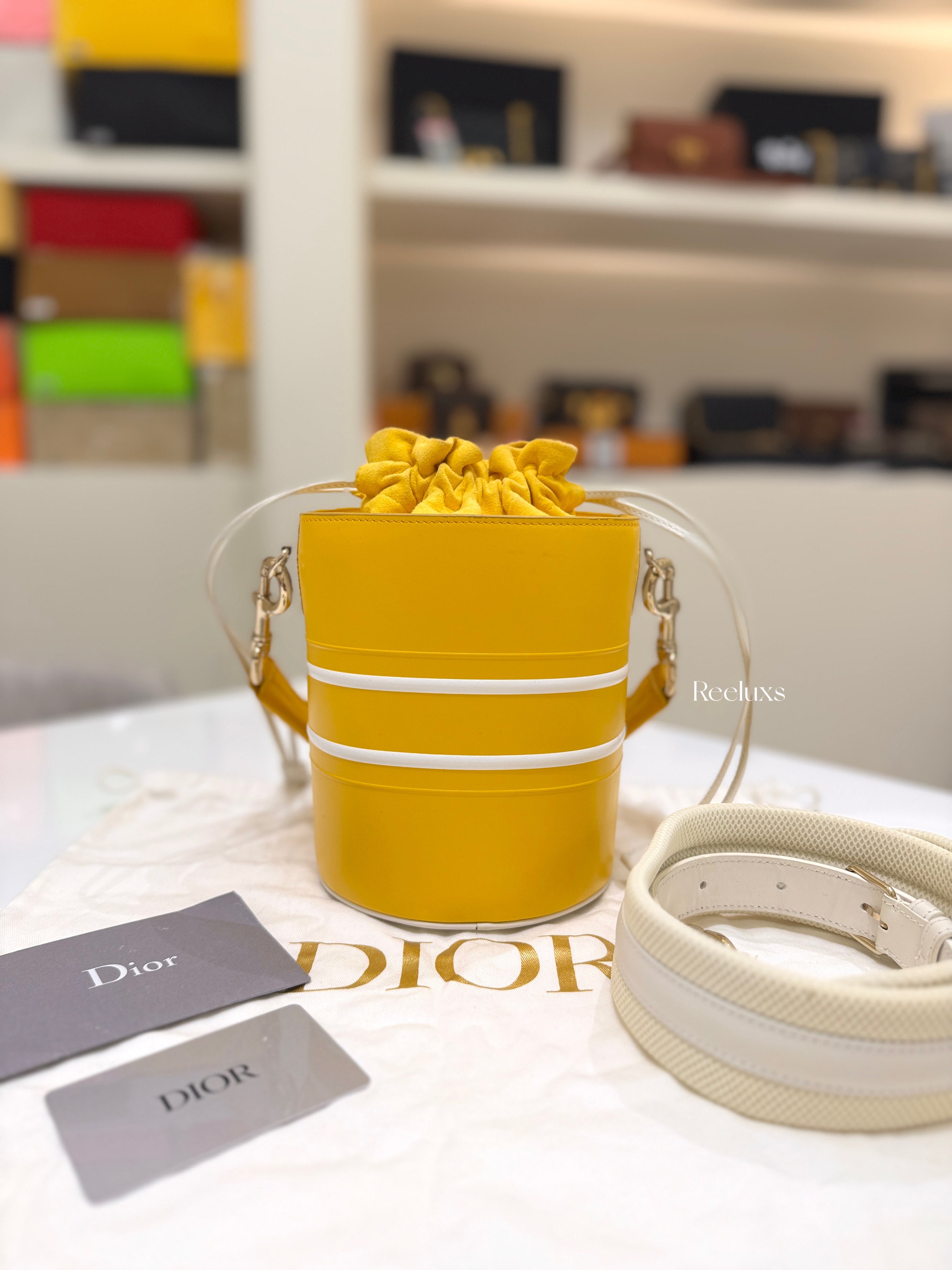 DIOR Small Vibe Bucket Bag Yellow Smooth Calfskin - Women