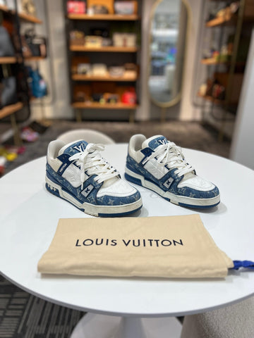 LOUIS VUITTON Trainer Sneaker Denim Blue Shoe size 7 1/2 - Reeluxs 