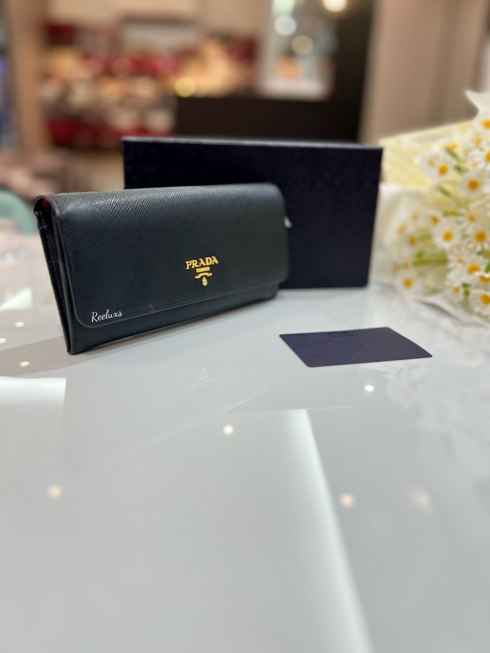 PRADA Saffiano Metal Nero Long Wallet