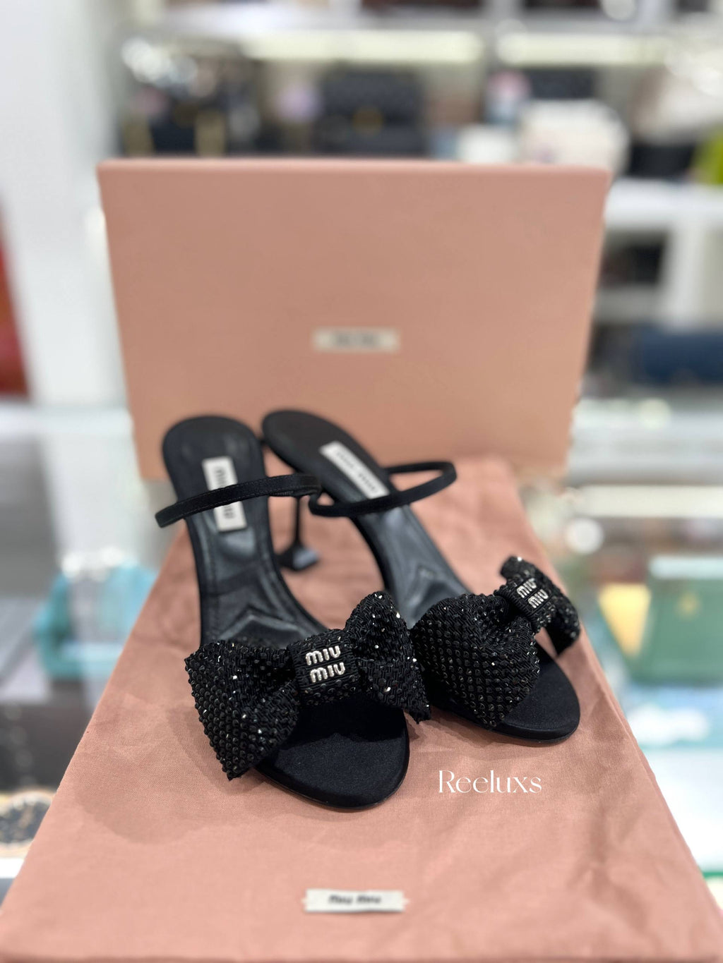 MIU MIU Crystal Bow Satin Sandals