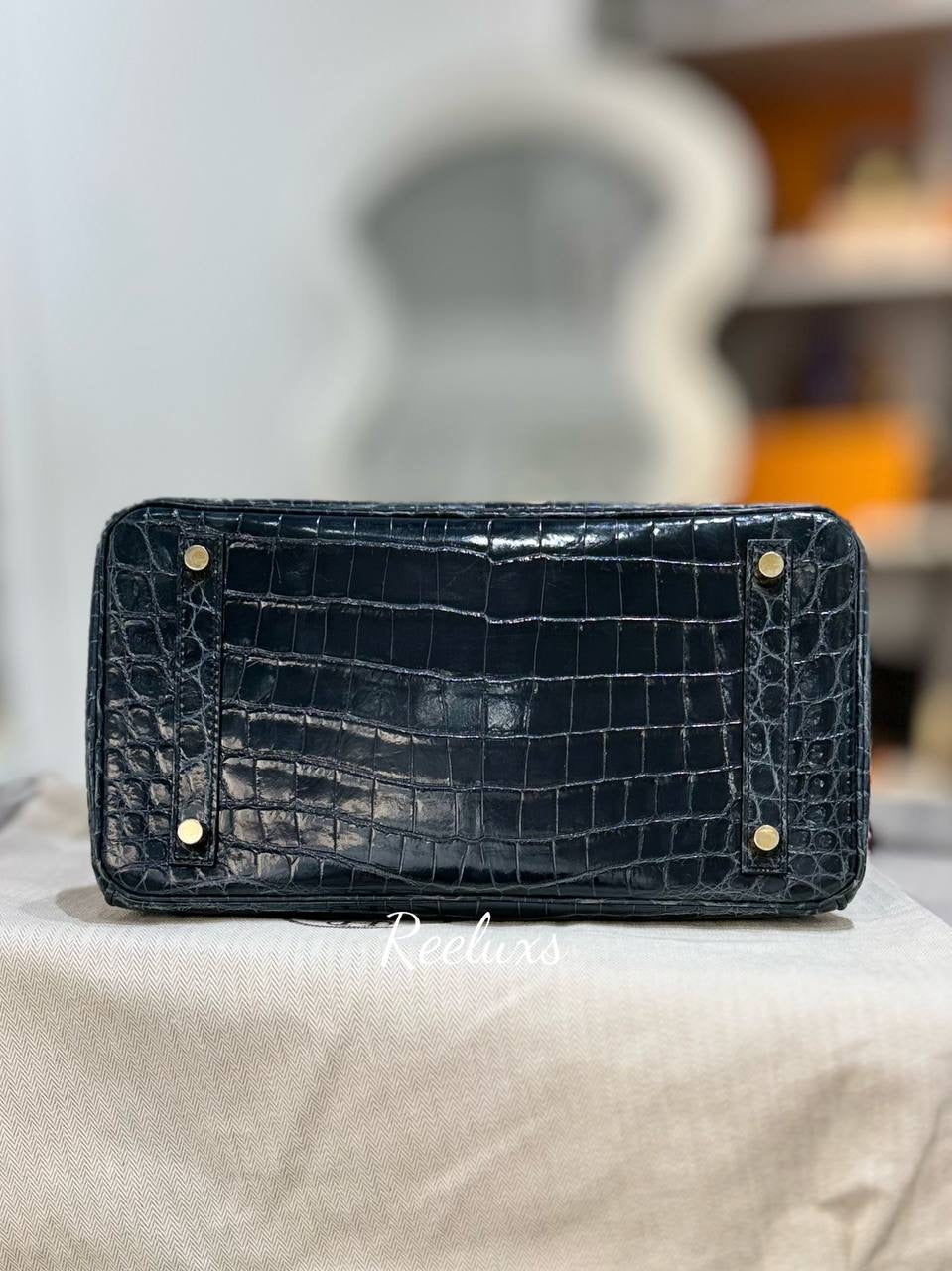 FULL SET HERMES Birkin 30 Vert Rousseau Shinny Niloticus Crocodile Gold Hardware Handbag GHW