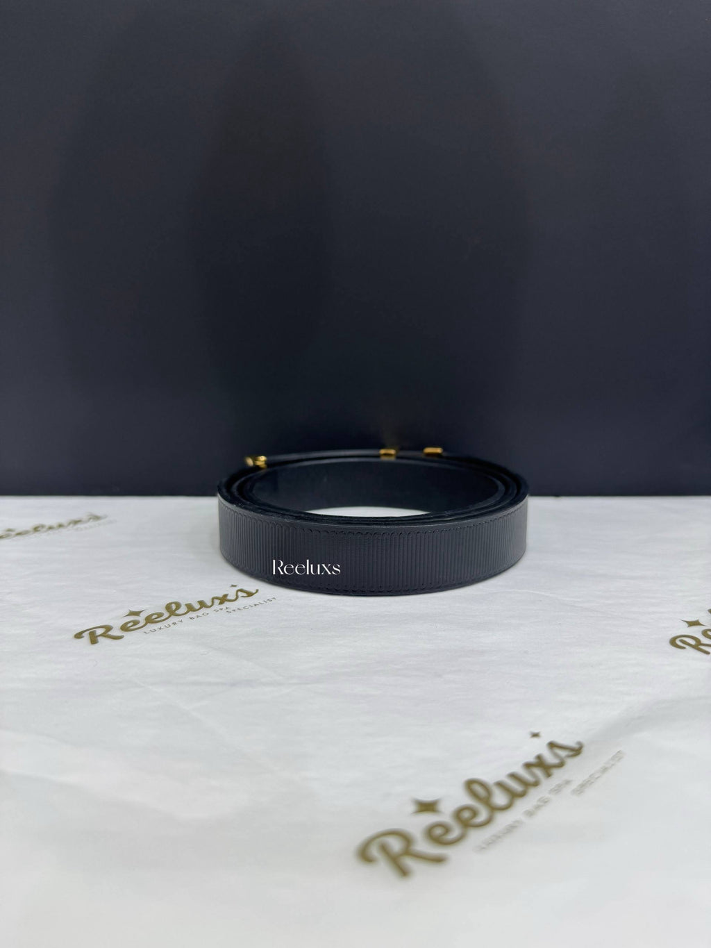 LOUIS VUITTON Initiales 20mm Belt-Black Embossed Leather