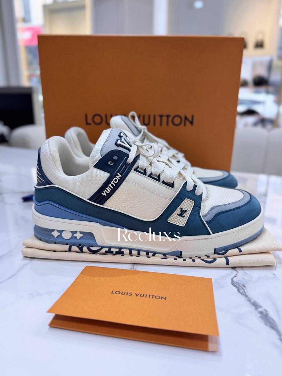 FullSet LOUIS VUITTON LV Trainer Maxi Sneaker In Cream Blue Color Shoes