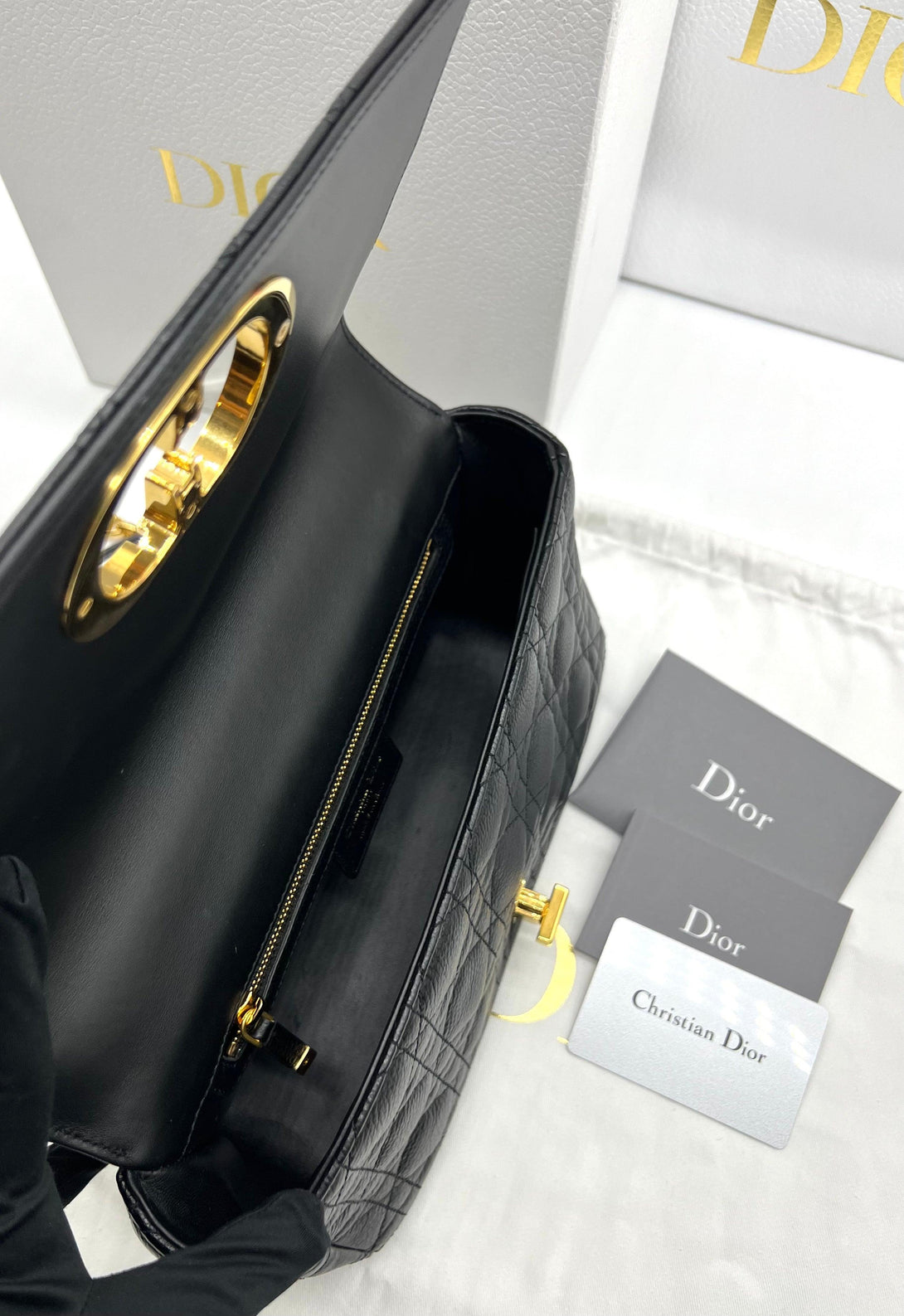 Christian Dior Caro Medium Chain Shoulder Bag Leather Black - Reeluxs 