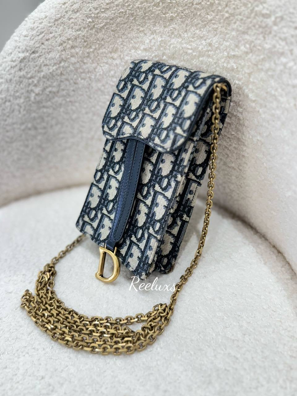 CHRISTIAN DIOR Oblique Saddle Vertical Pouch Chain Crossbody Bag