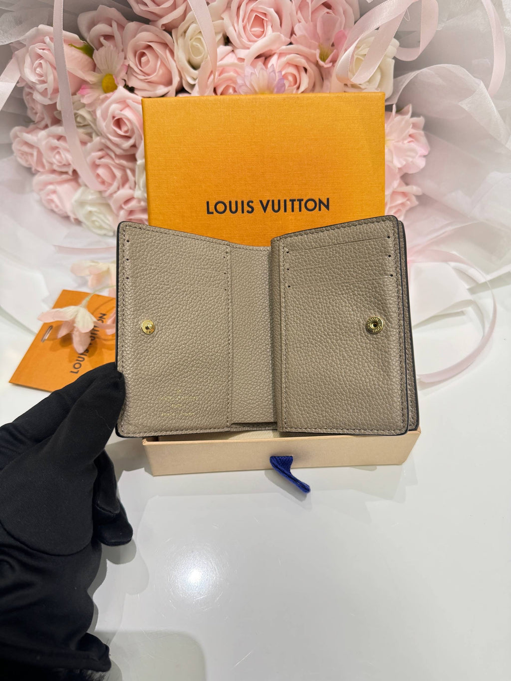 LOUIS VUITTON Victorine Wallet Monogram Empreinte Tourterelle Gray & Cream
